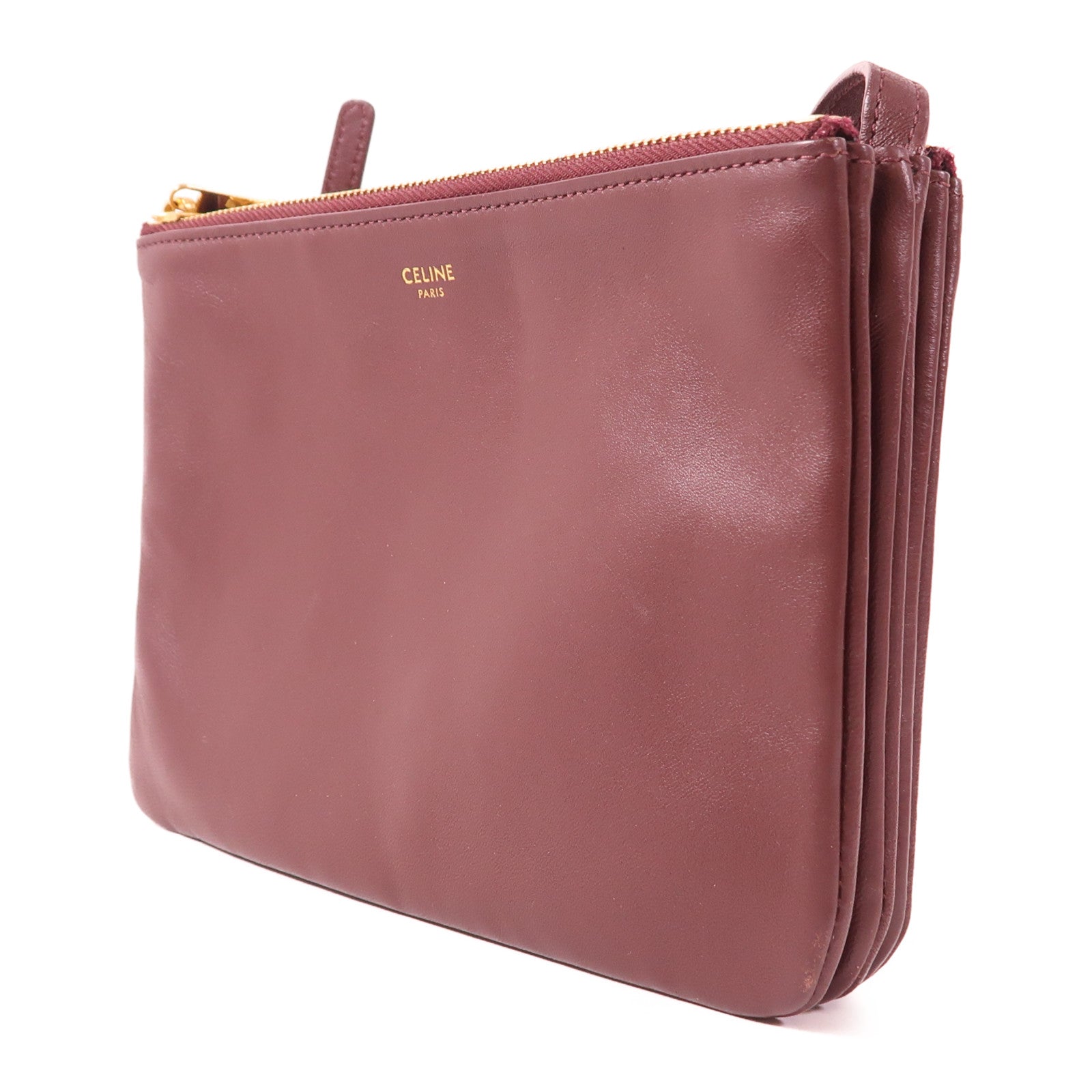 CELINE GHW Trio Shoulder Bag Lambskin Leather Red