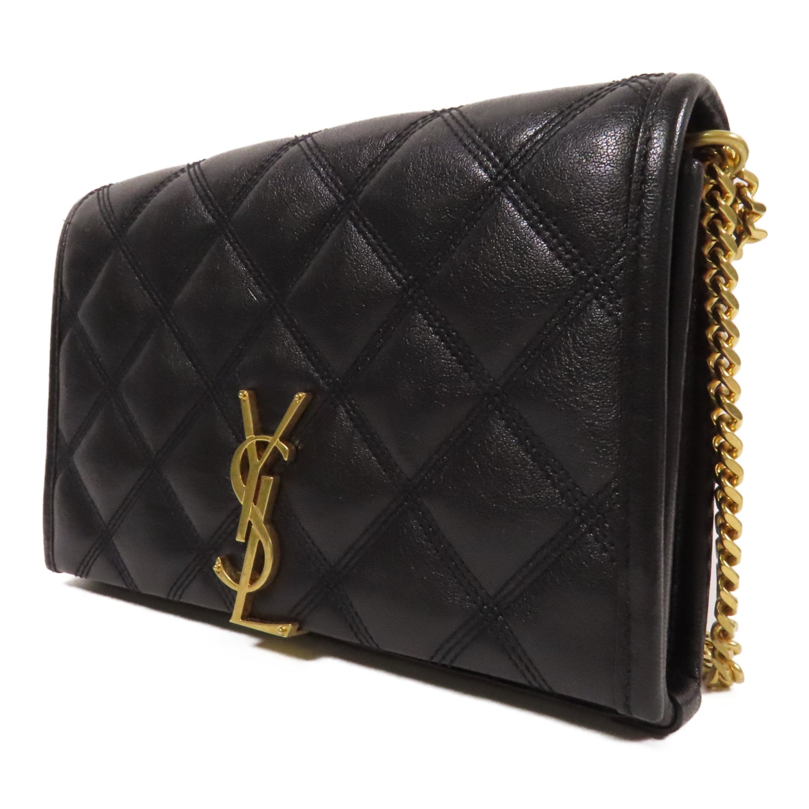 SAINT LAURENT 牛皮皮革Woc Chain Shoulder Bag金扣鏈帶肩背袋黑色