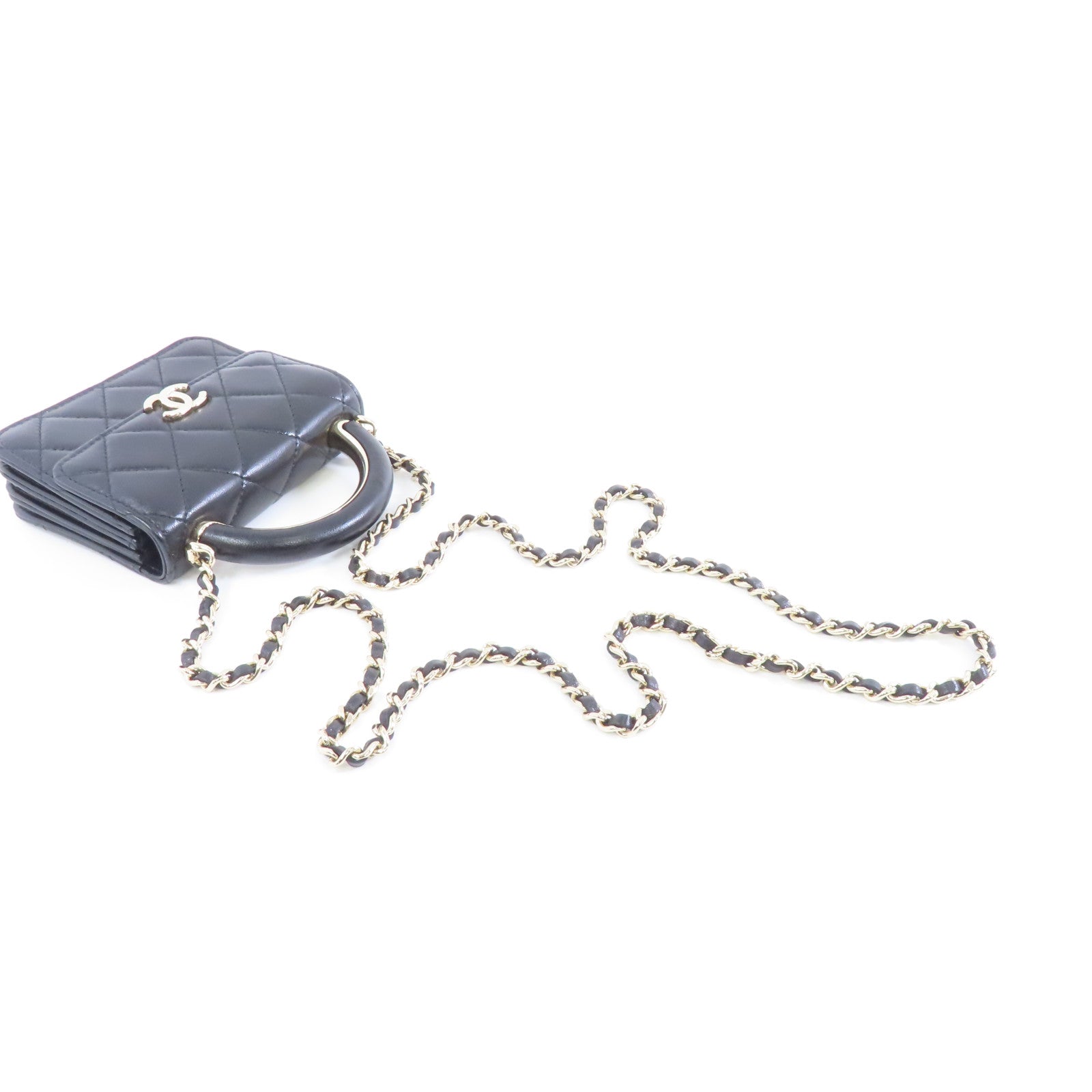 CHANEL 菱格羊皮皮革Chain Shoulder Bag金扣鏈帶肩背袋黑色