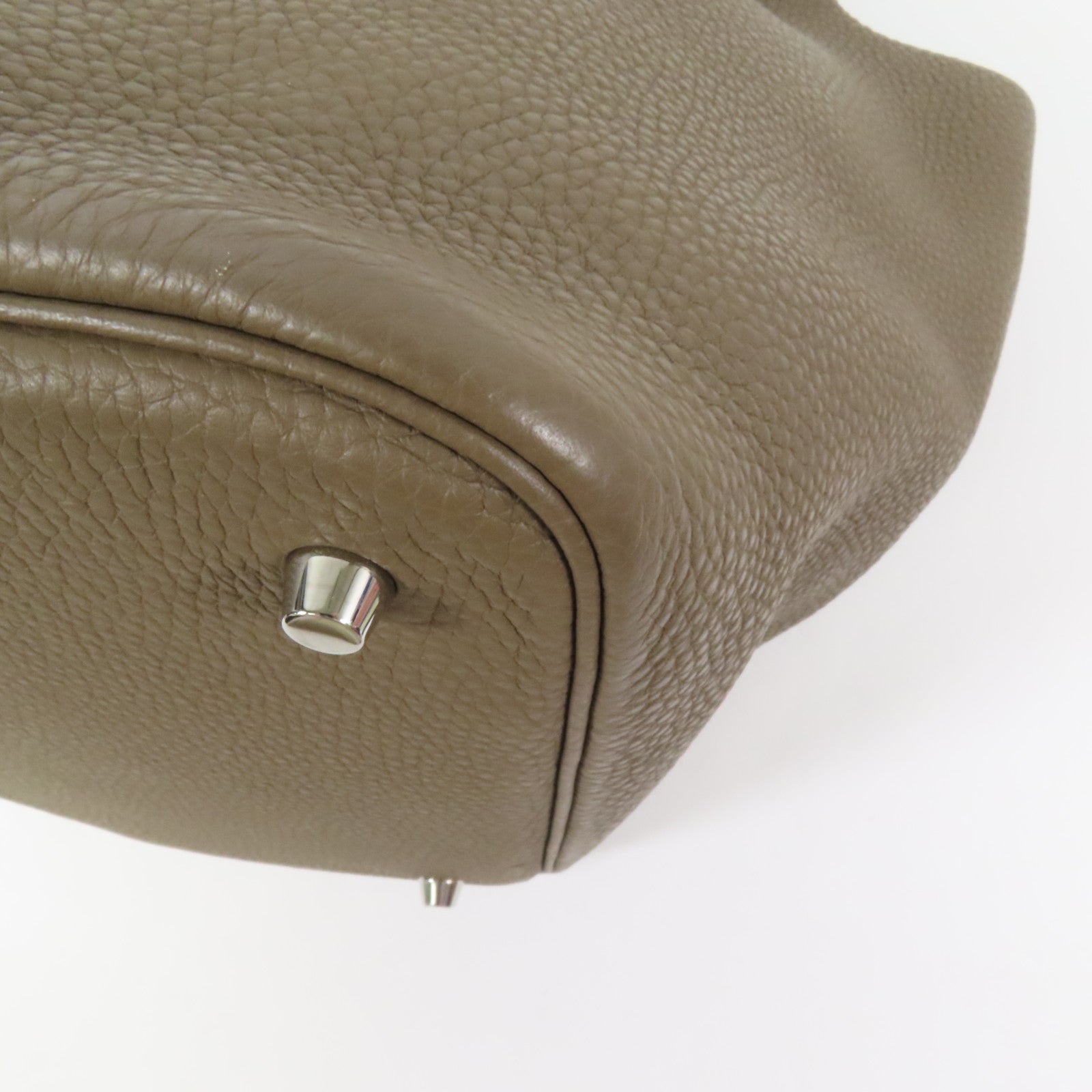 HERMES Clemence皮革Picotin MM銀扣扣手挽袋Etoupe