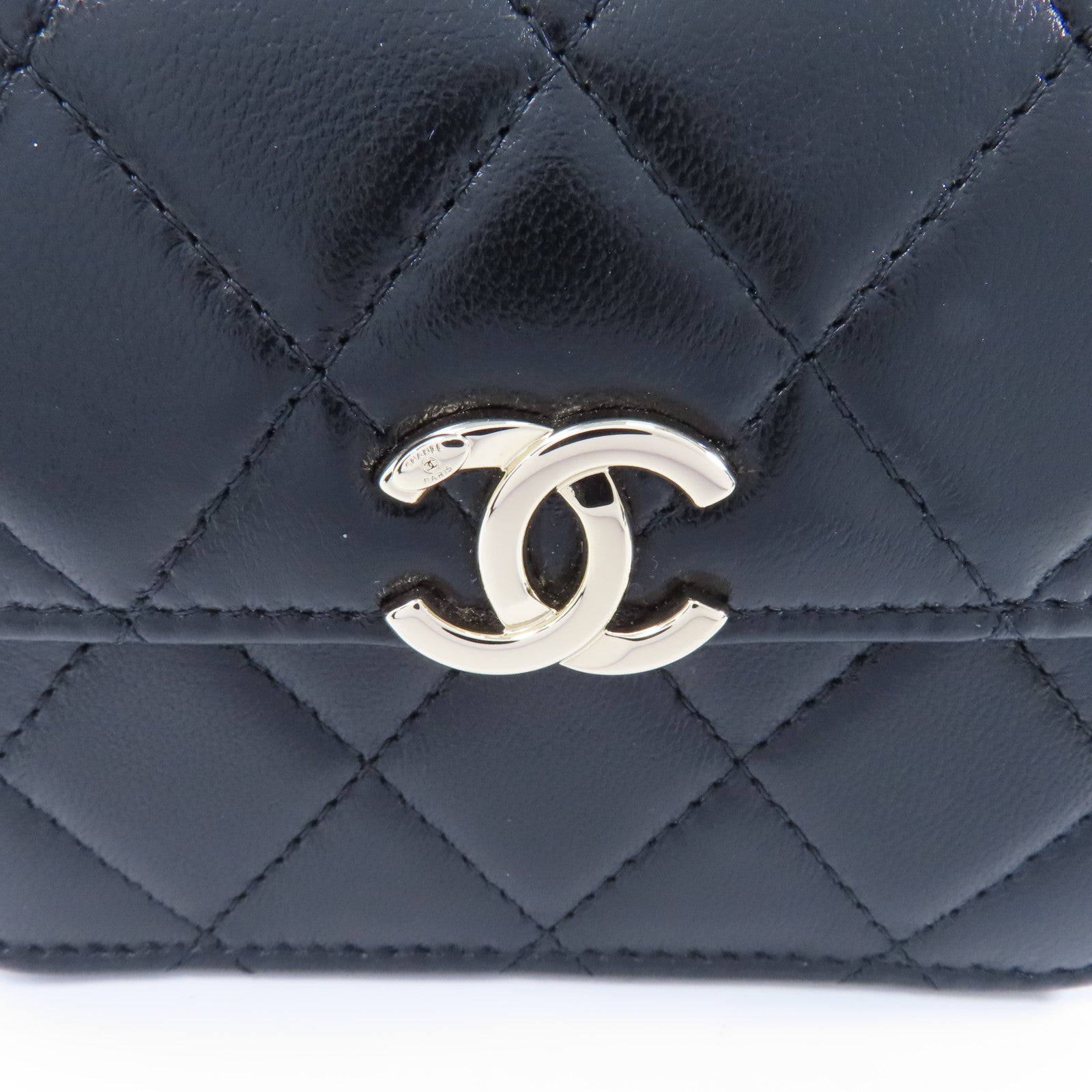 CHANEL 菱格羊皮皮革Chain Shoulder Bag金扣鏈帶肩背袋黑色