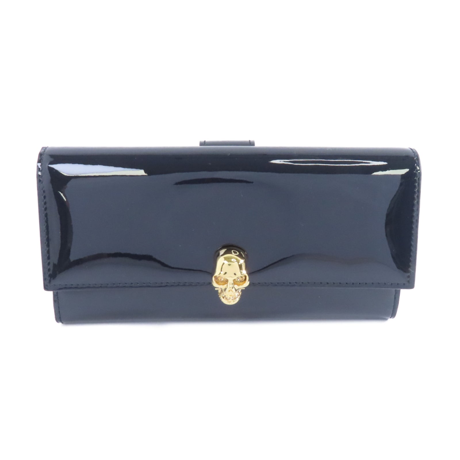 Alexander McQueen 漆皮皮革Skull Long Wallet金扣長錢包黑色