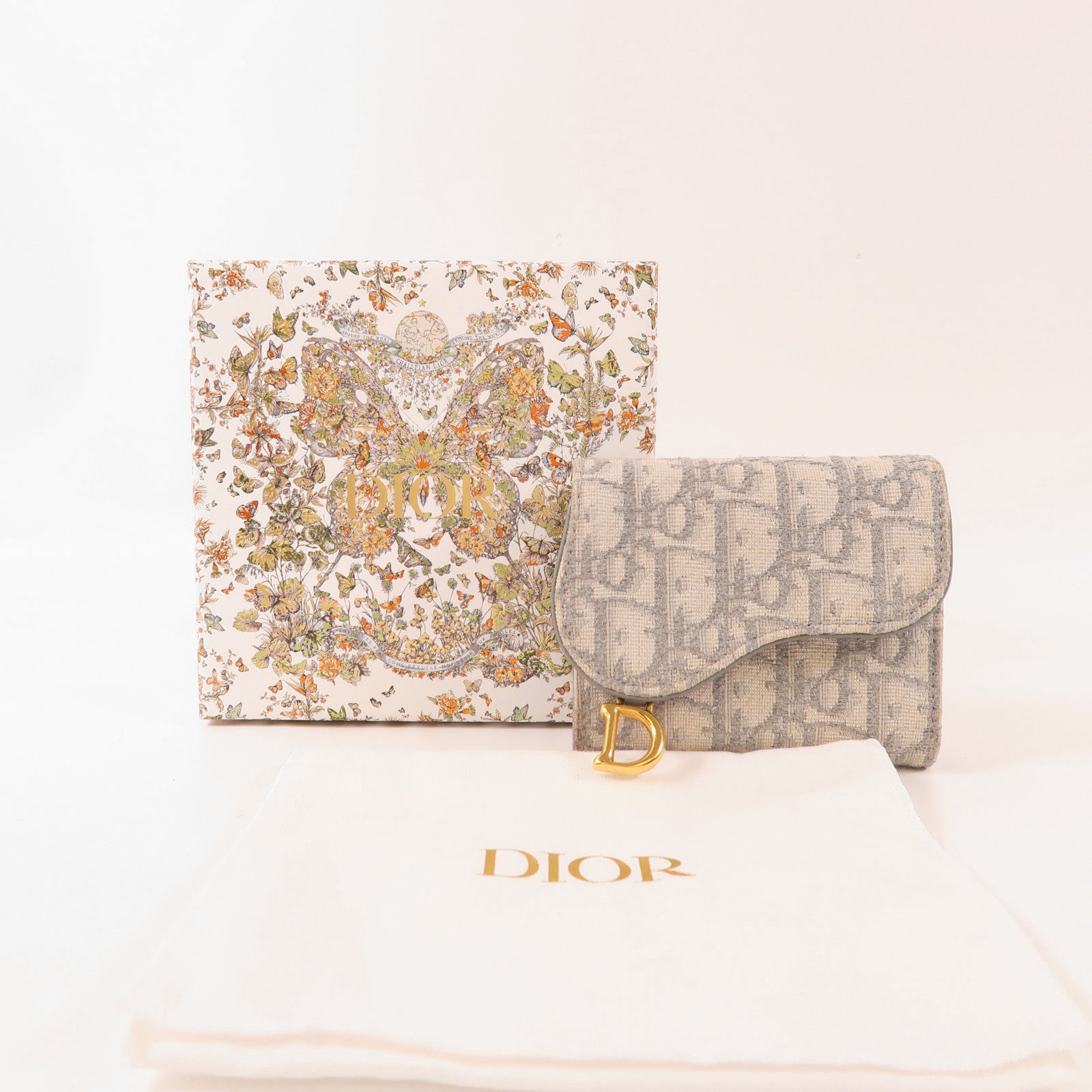 Dior 帆布Saddle Nymphea金扣錢包