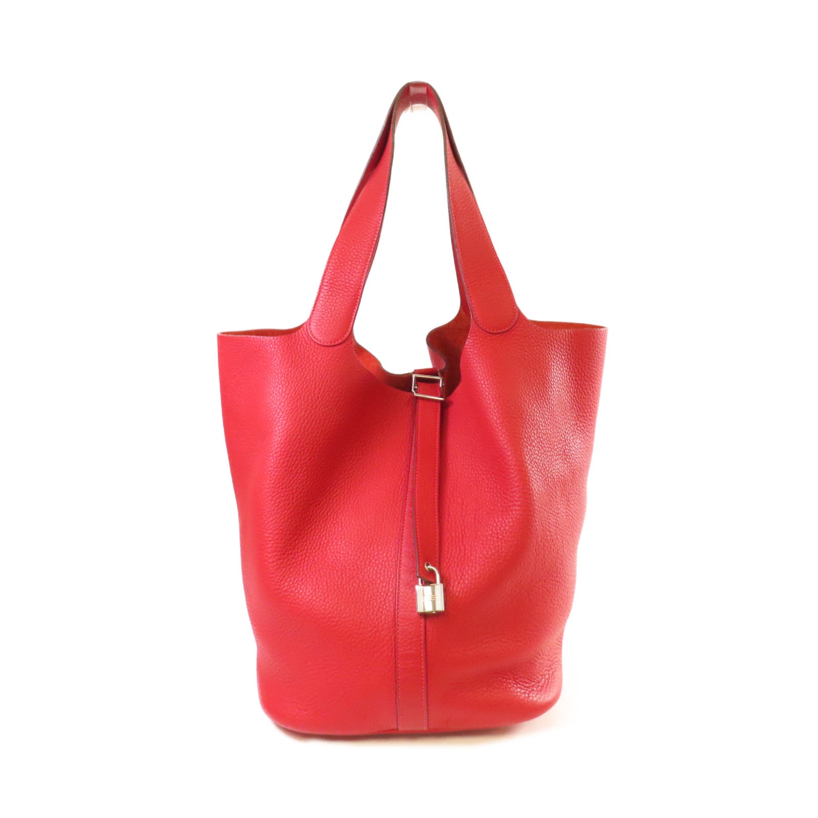HERMES Togo皮革Picotin GM Tote Bag銀扣手挽袋紅色