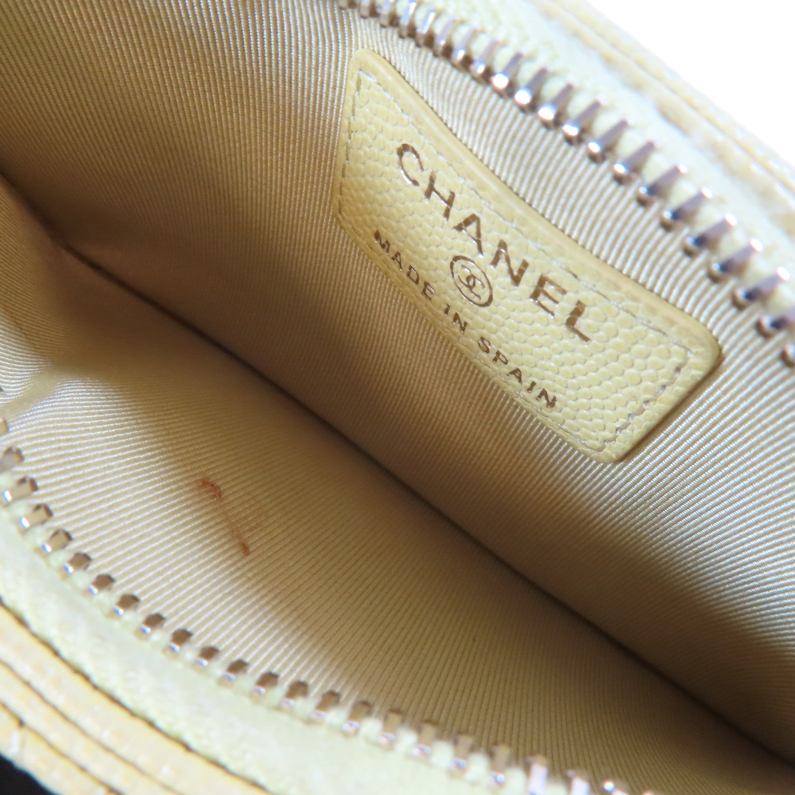 CHANEL 菱格Caviar皮革Card Case金扣卡片套黃色