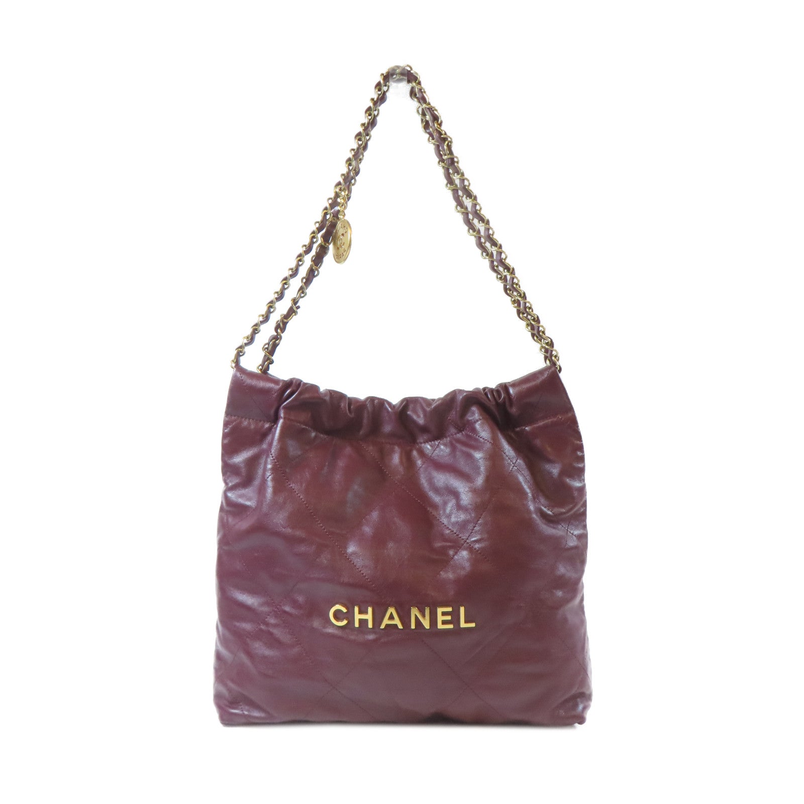 CHANEL 菱格牛皮皮革C22 Small金扣鏈帶肩背袋紫色