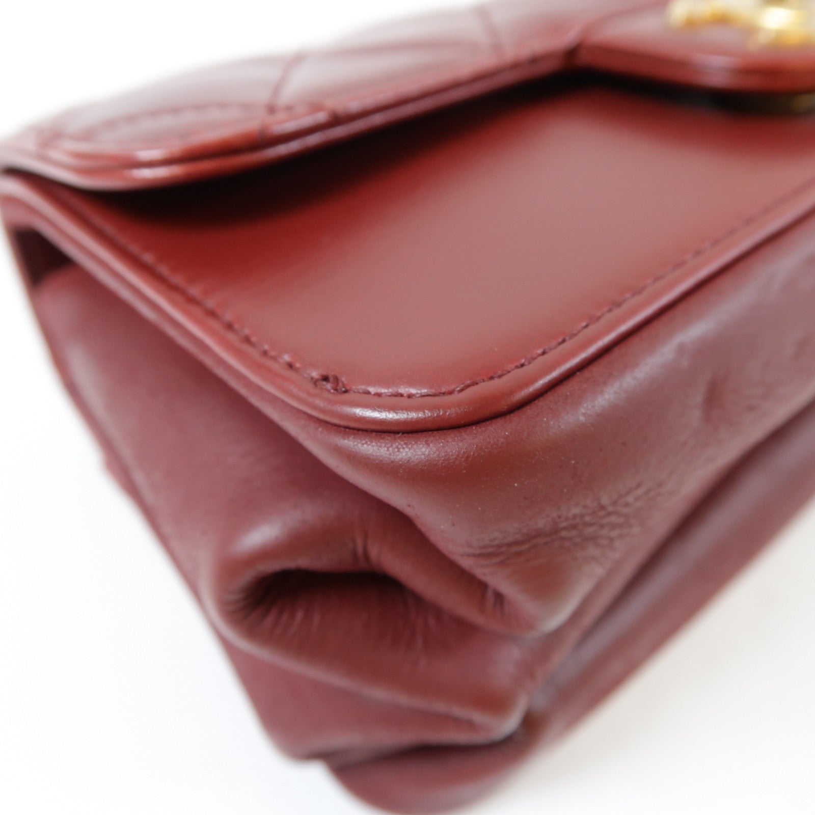 CHANEL 菱格牛皮皮革Flap Bag金扣鏈帶肩背袋紅色
