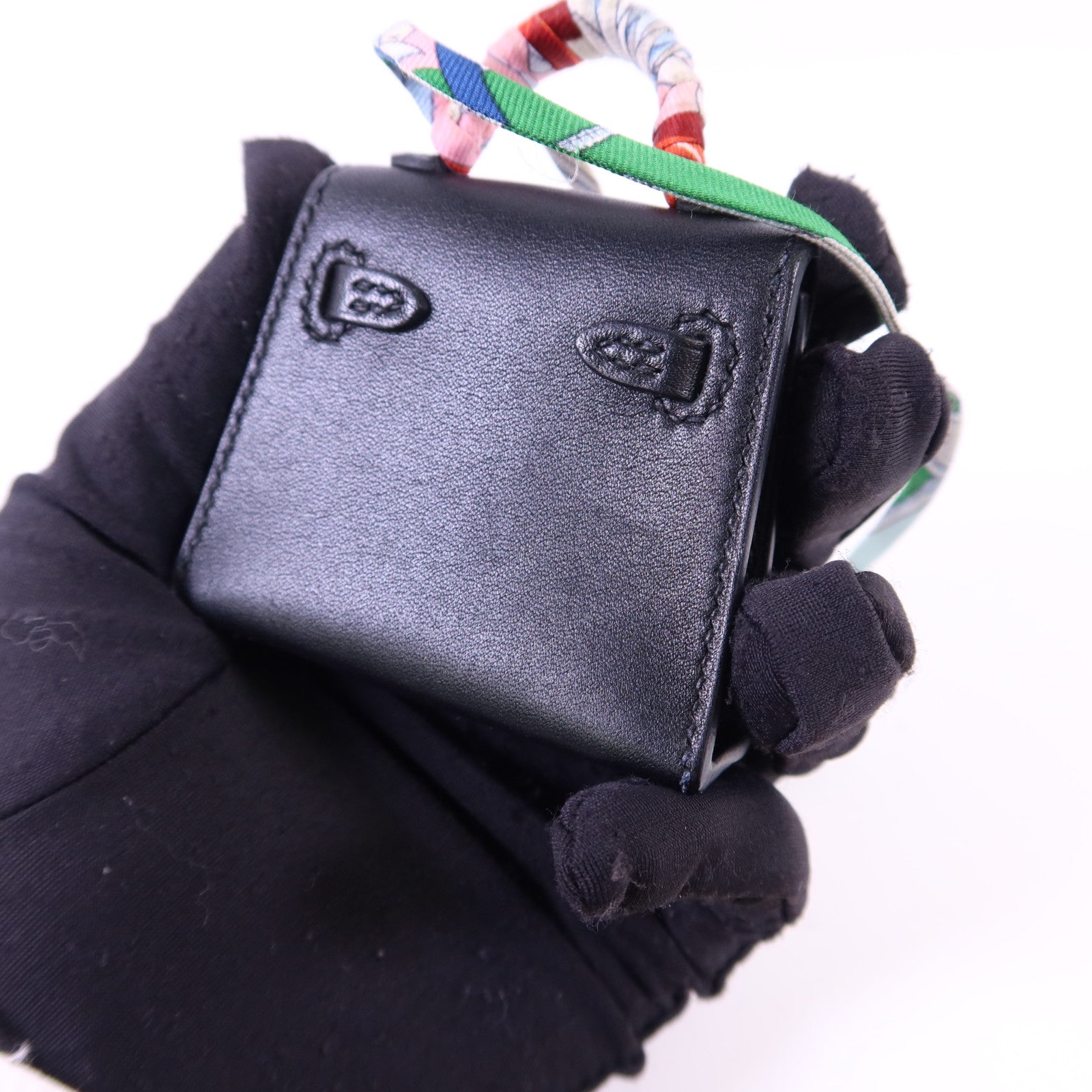 HERMES Tadelakt皮革Kelly Bag Charm 銀扣掛飾Noir