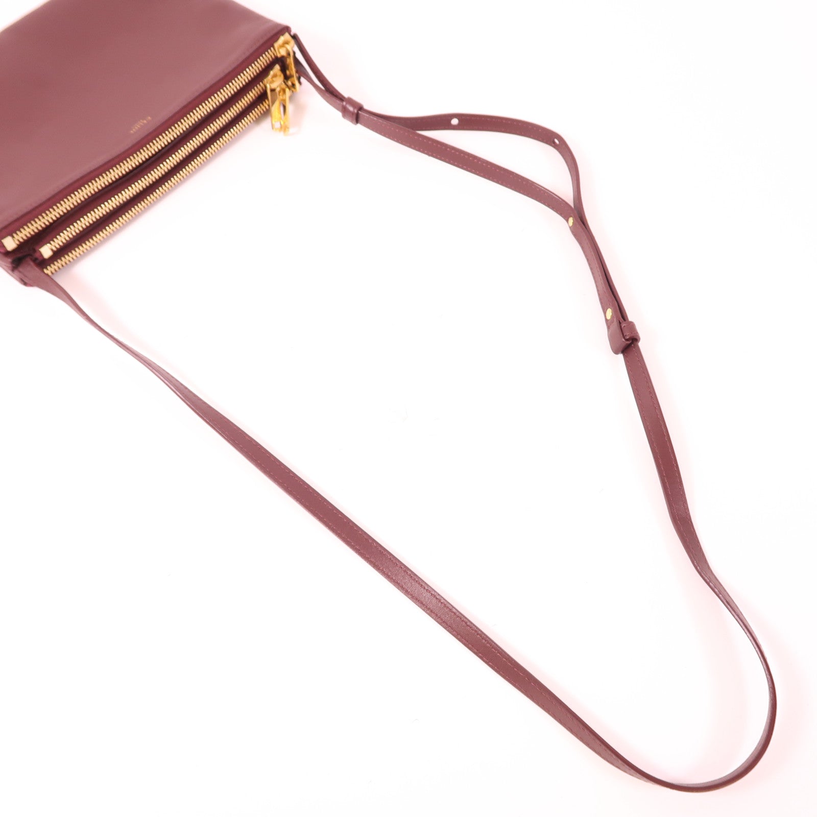 CELINE GHW Trio Shoulder Bag Lambskin Leather Red