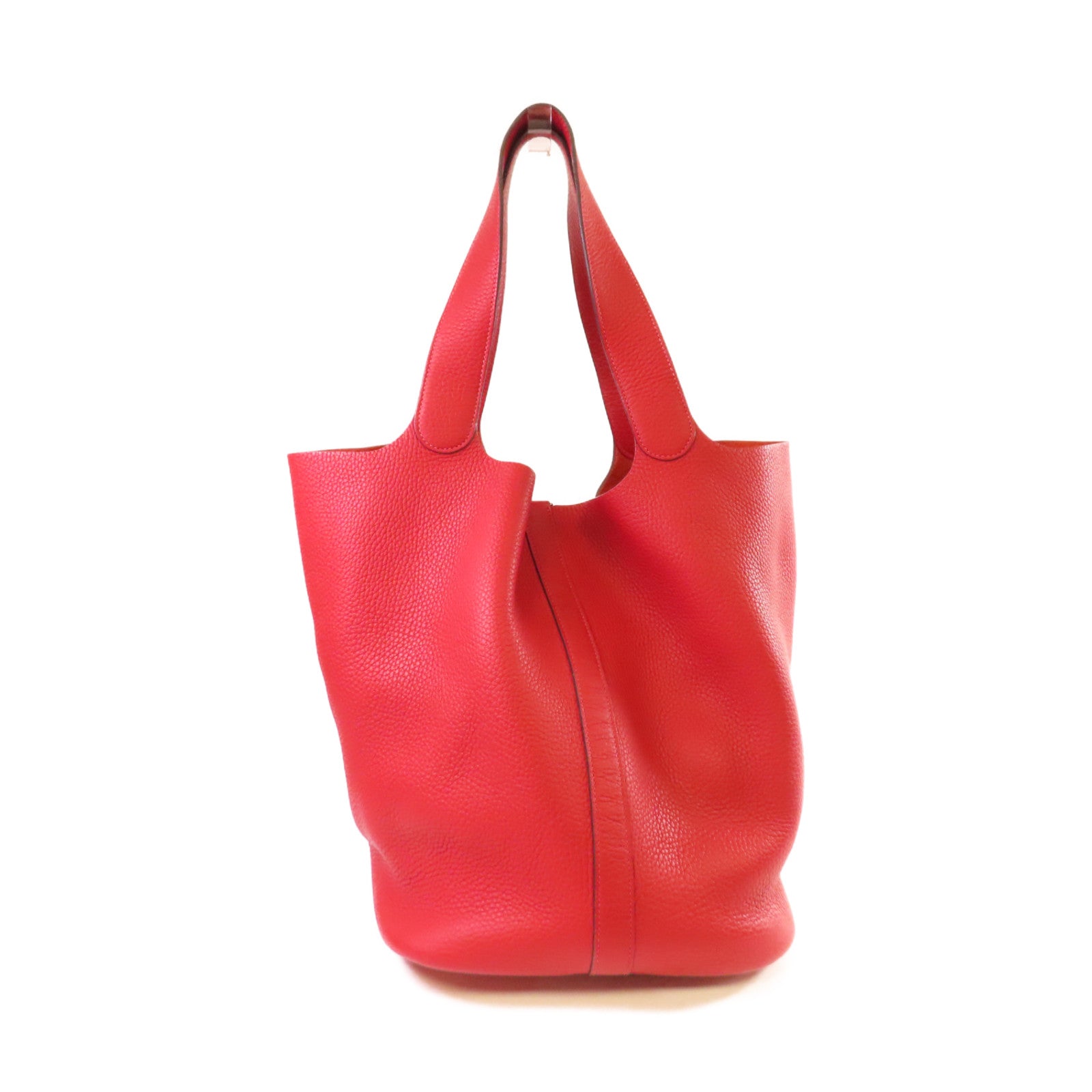 HERMES Togo皮革Picotin GM Tote Bag銀扣手挽袋紅色