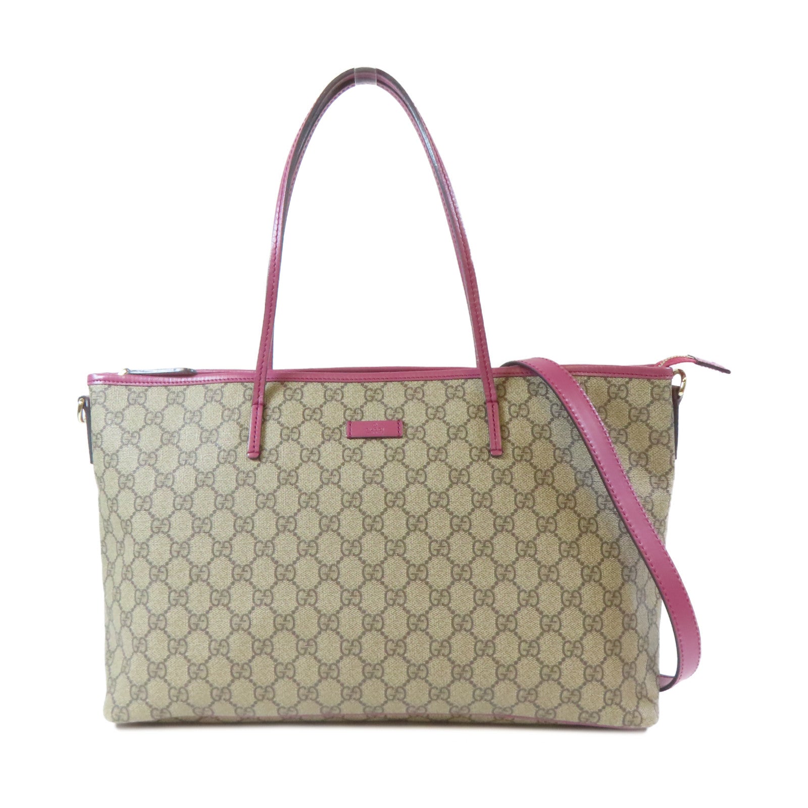 GUCCI 塗層帆布2 Way Shoulder Bag金扣手挽肩背兩用袋啡色/粉紅色