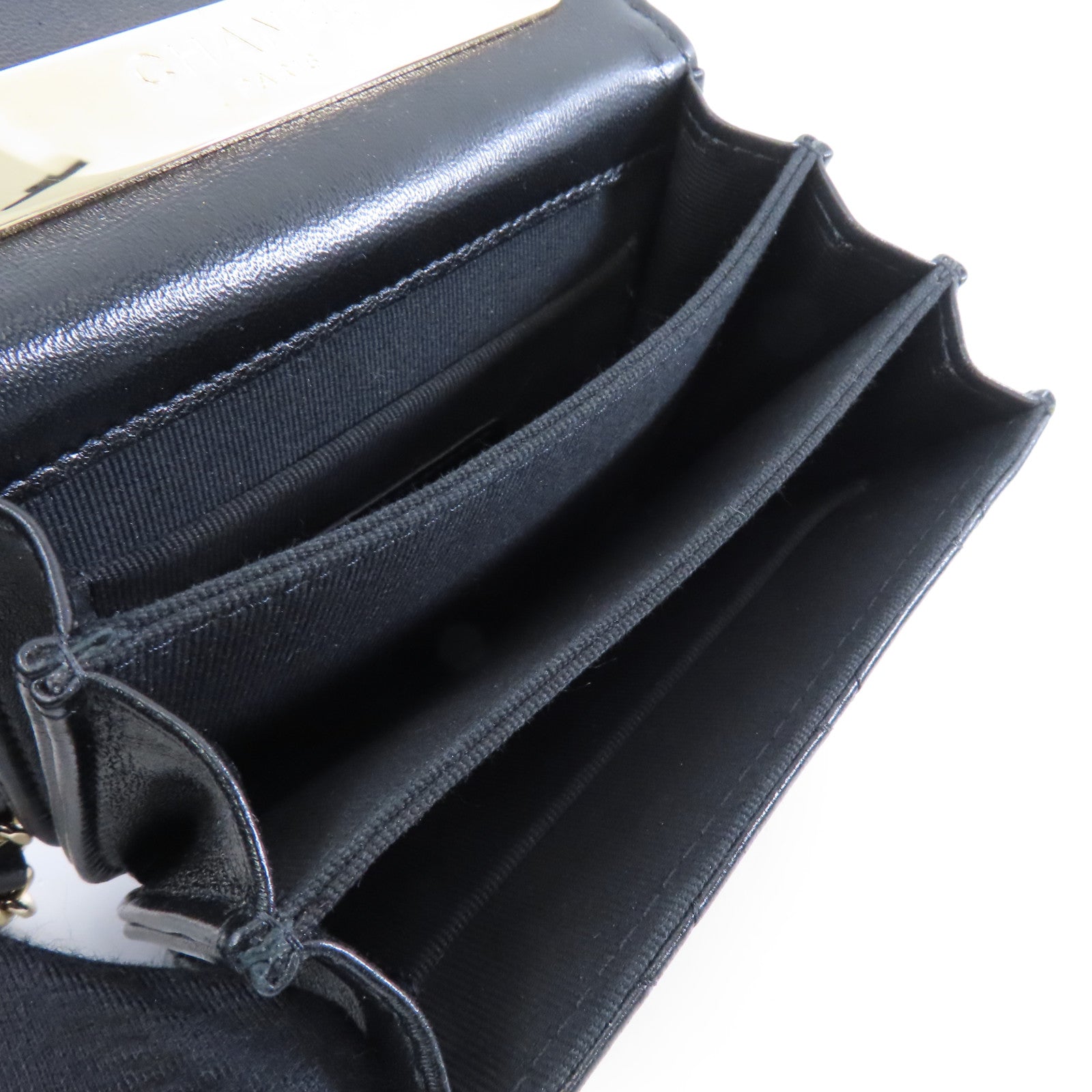 CHANEL 菱格羊皮皮革Chain Shoulder Bag金扣鏈帶肩背袋黑色