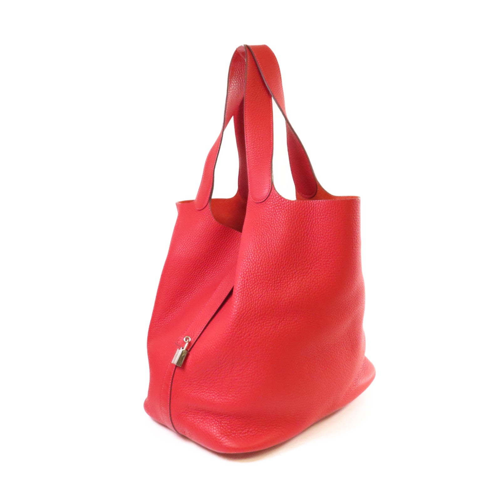 HERMES Togo皮革Picotin GM Tote Bag銀扣手挽袋紅色