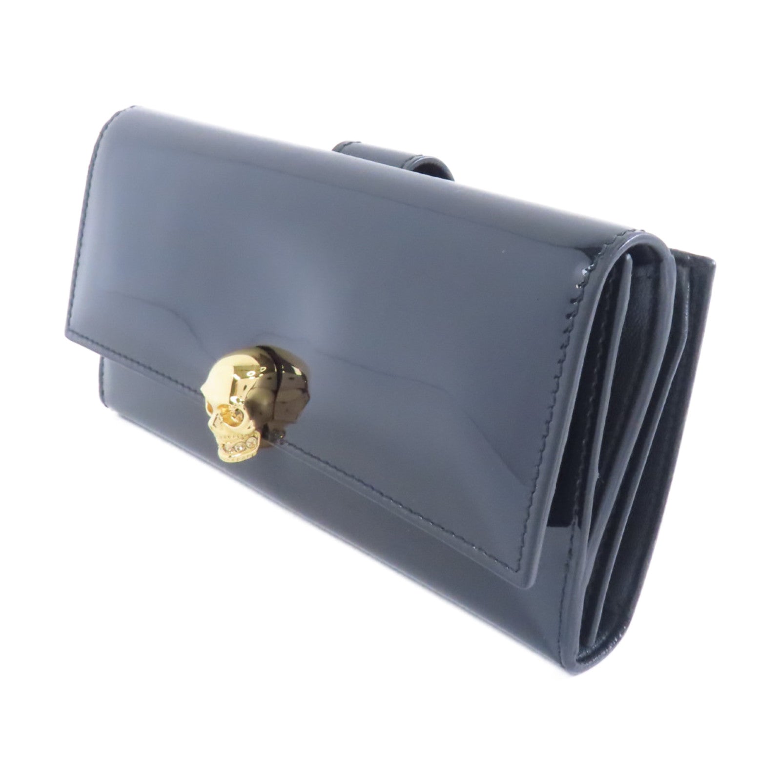 Alexander McQueen 漆皮皮革Skull Long Wallet金扣長錢包黑色