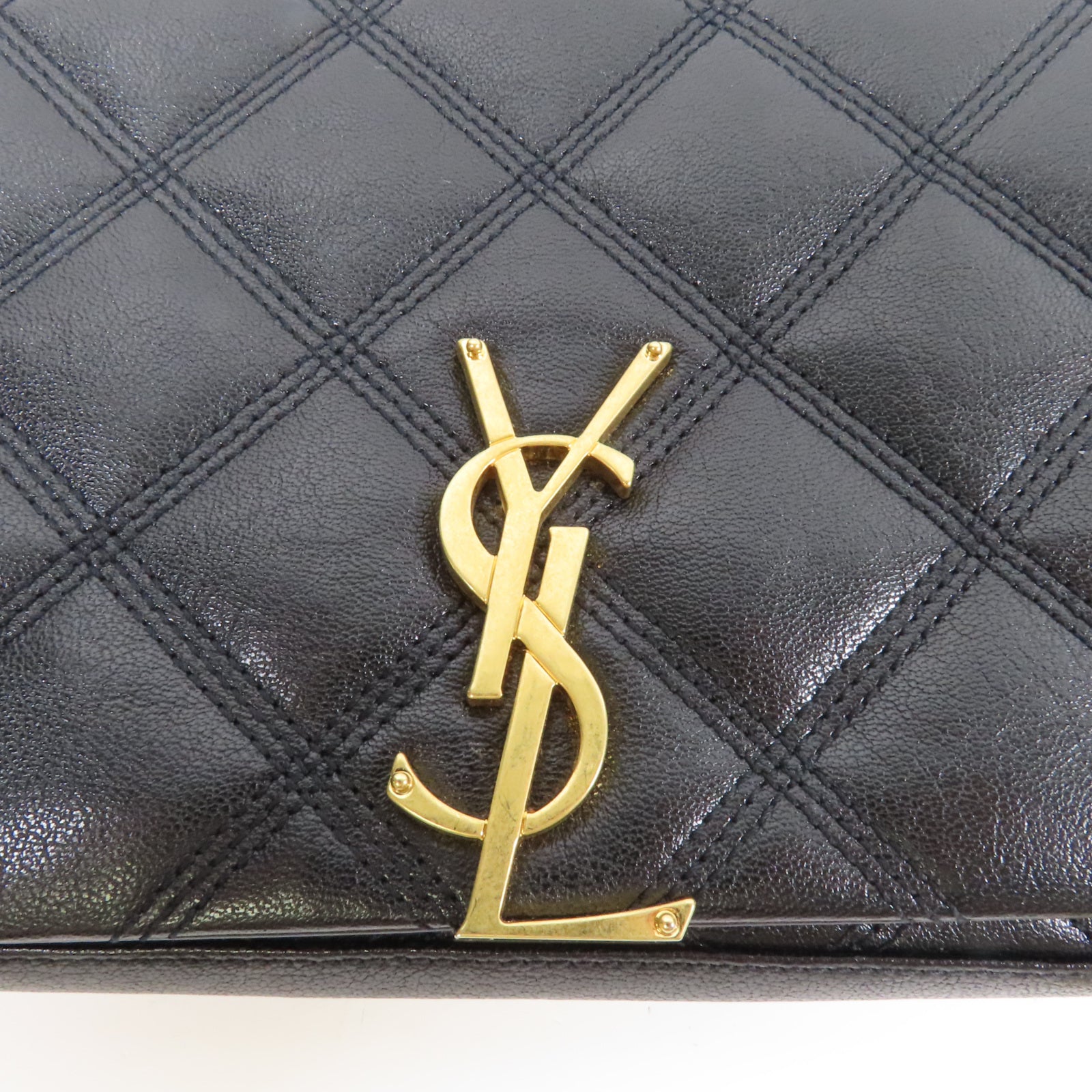SAINT LAURENT 牛皮皮革Woc Chain Shoulder Bag金扣鏈帶肩背袋黑色