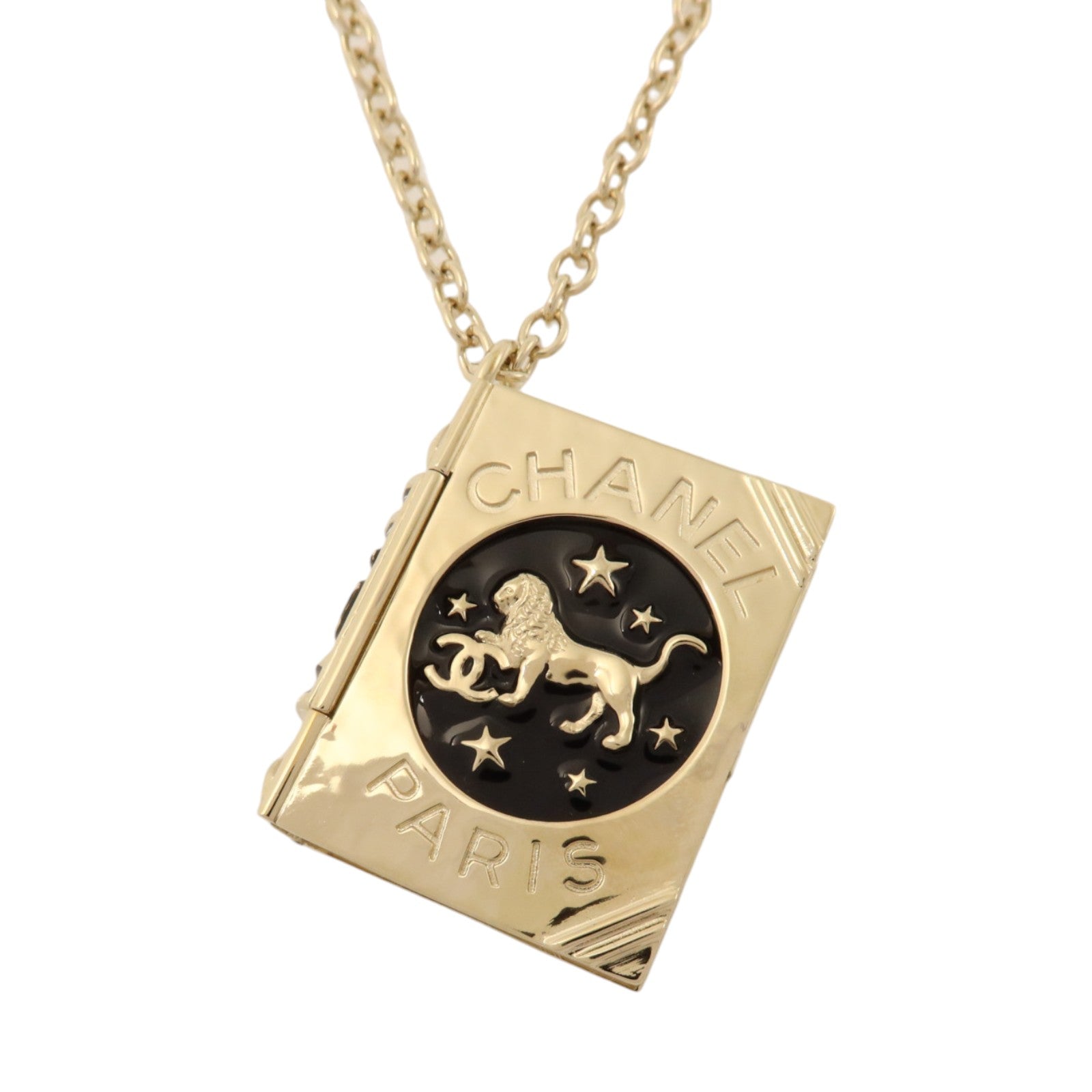 CHANEL 金屬Lion Book Locket Pendant Necklace金扣項鏈