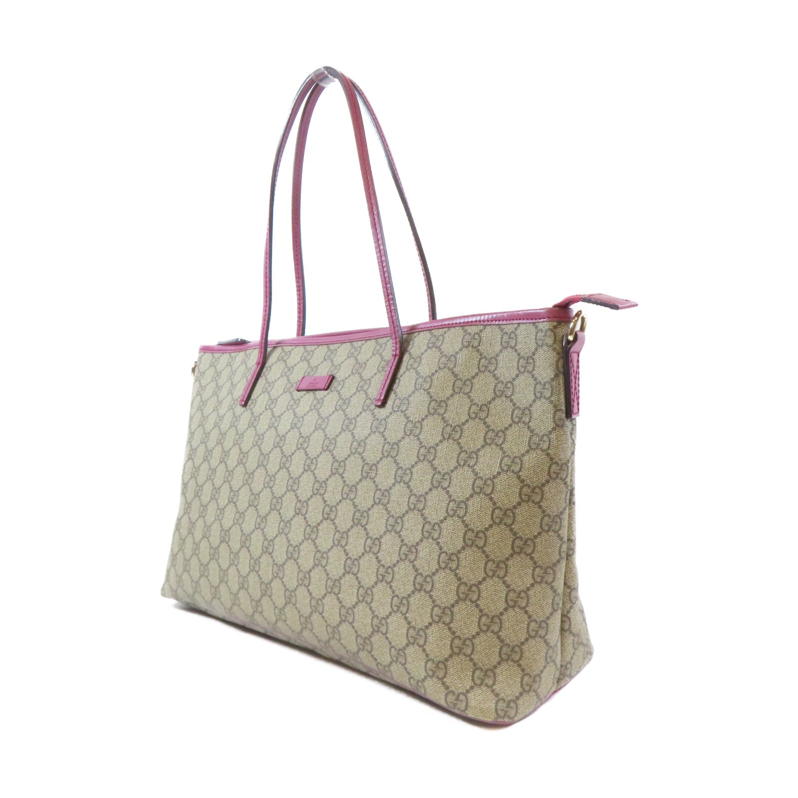 GUCCI 塗層帆布2 Way Shoulder Bag金扣手挽肩背兩用袋啡色/粉紅色