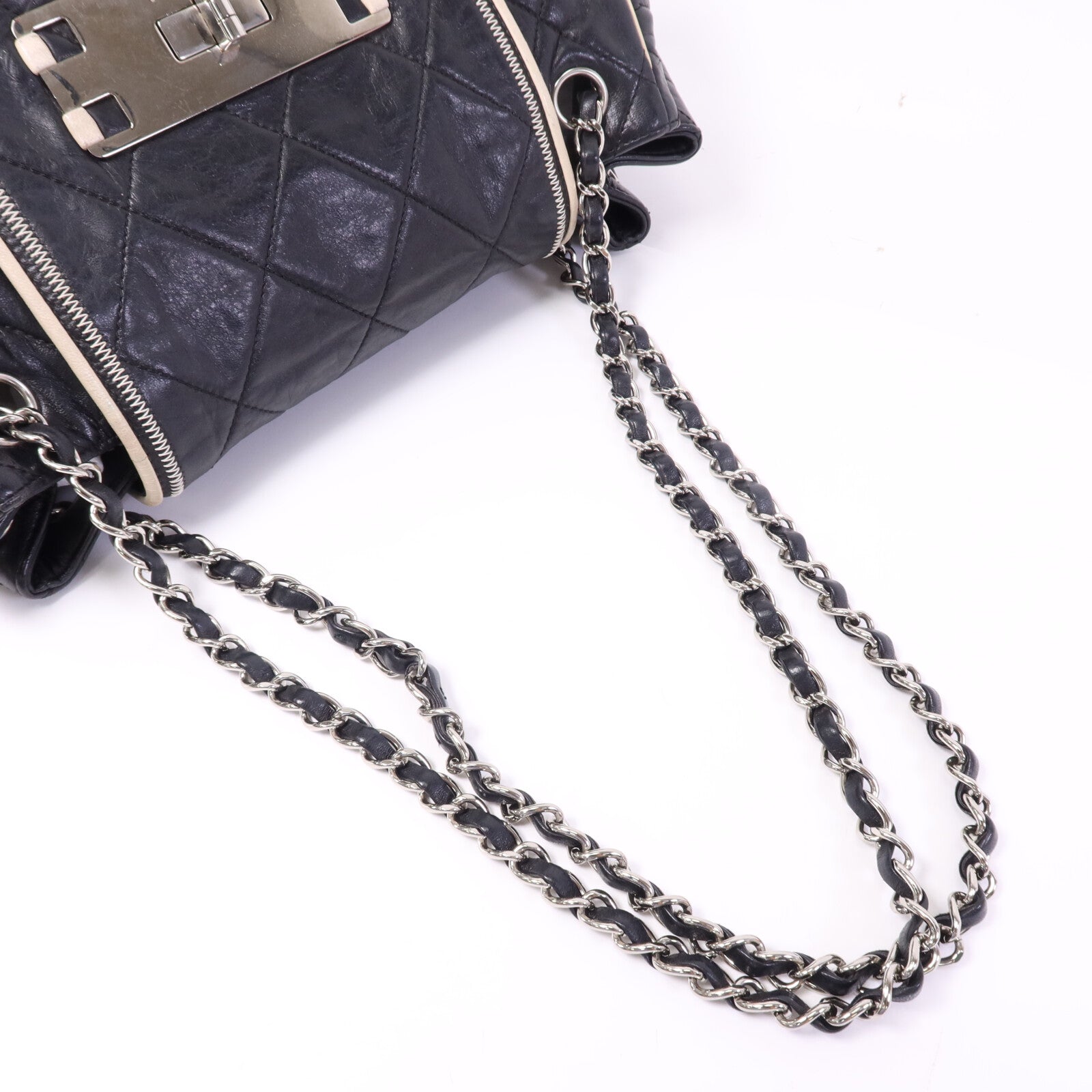 CHANEL 牛皮皮革Weat Accordion Flap銀扣鏈帶肩背袋