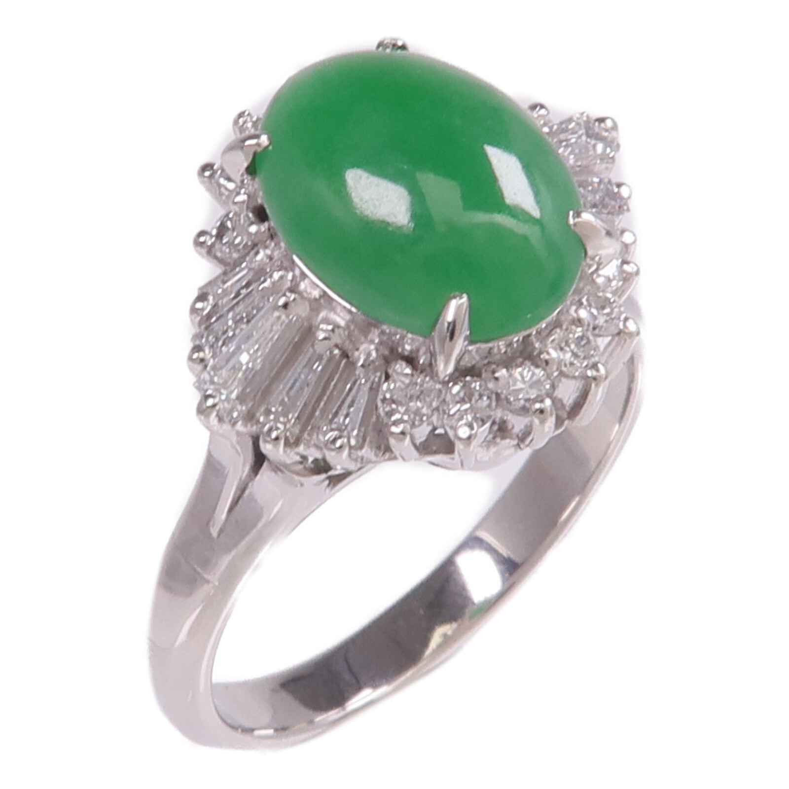 JEWELRY PT900鉑金Jade Diamond Ring翡翠/鑽石戒指US#6.75