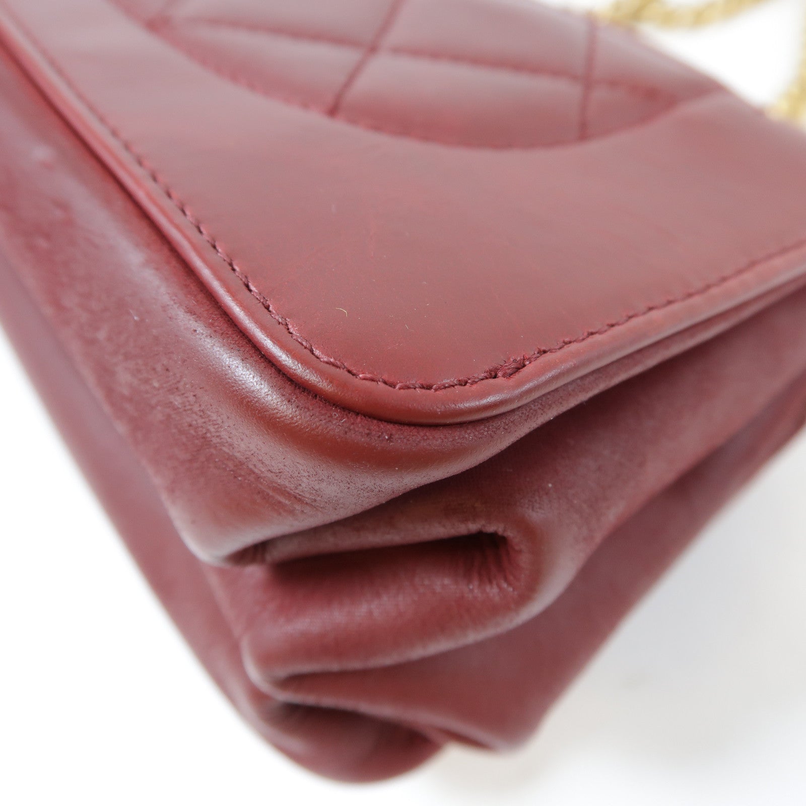 CHANEL 菱格牛皮皮革Flap Bag金扣鏈帶肩背袋紅色