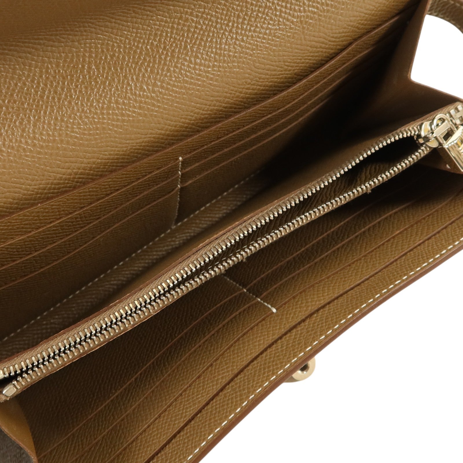 HERMES Epsom皮革Kelly Long Wallet銀扣長錢包Etoupe