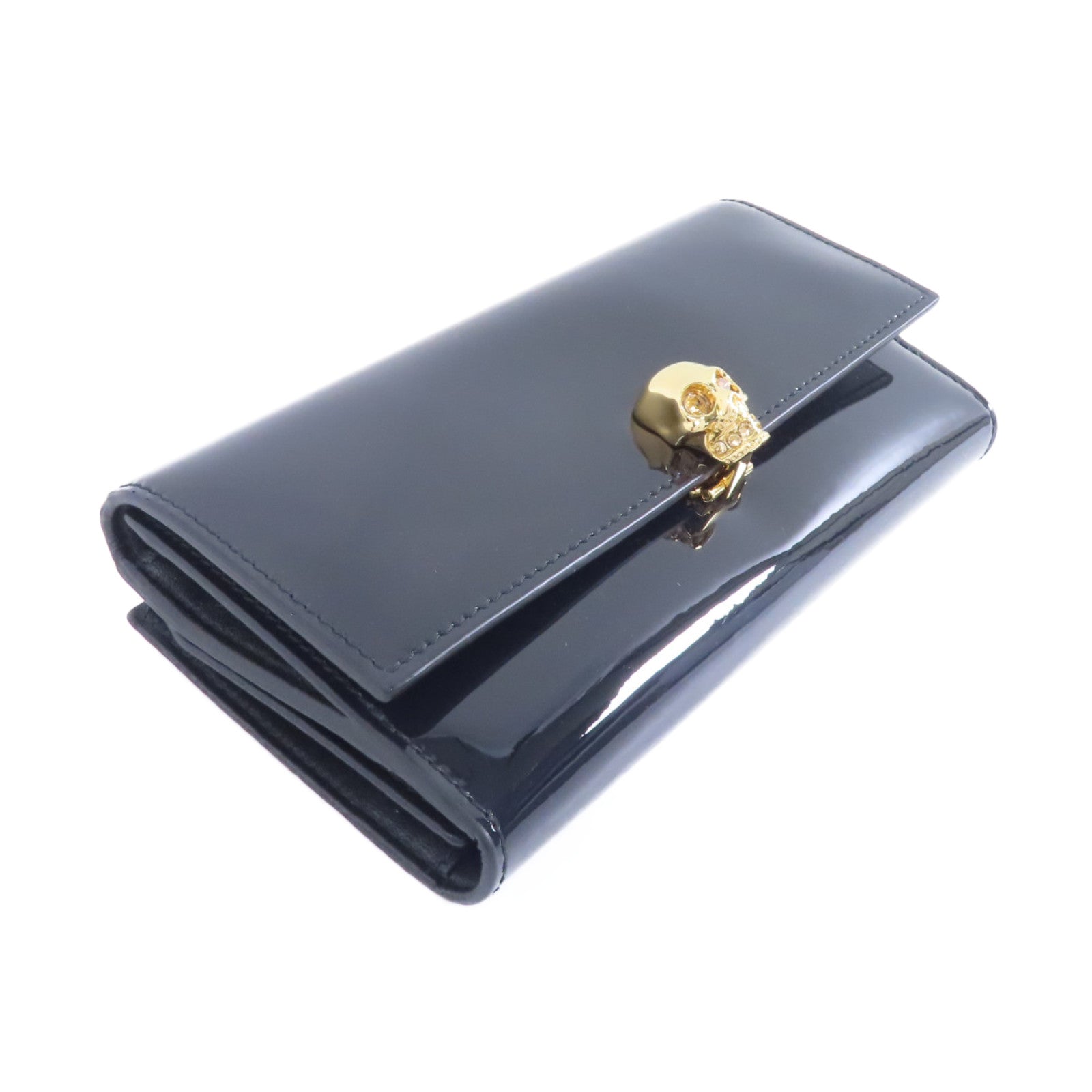 Alexander McQueen 漆皮皮革Skull Long Wallet金扣長錢包黑色