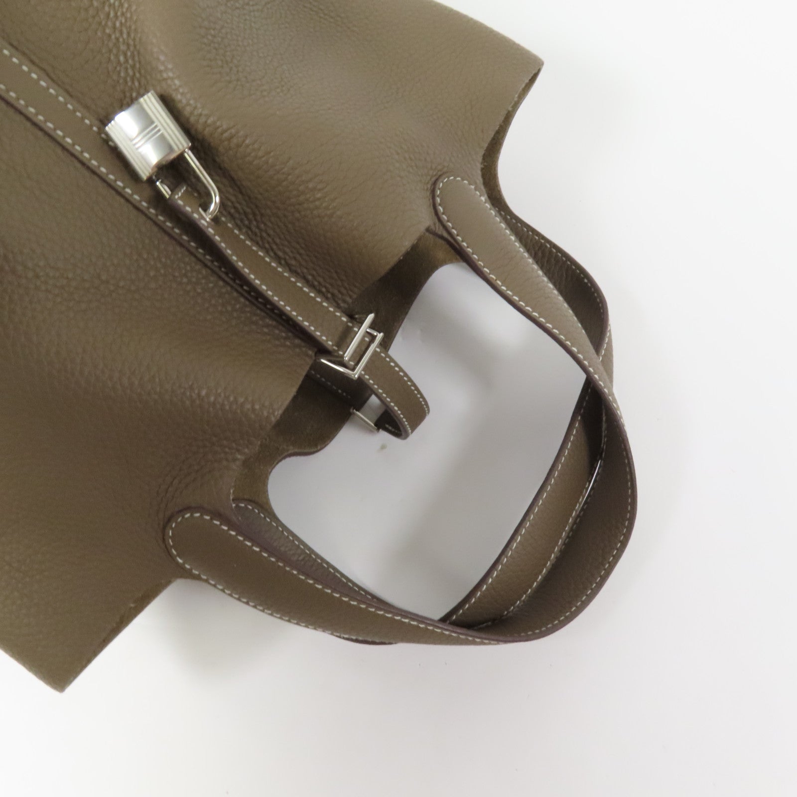 HERMES Clemence皮革Picotin MM銀扣扣手挽袋Etoupe