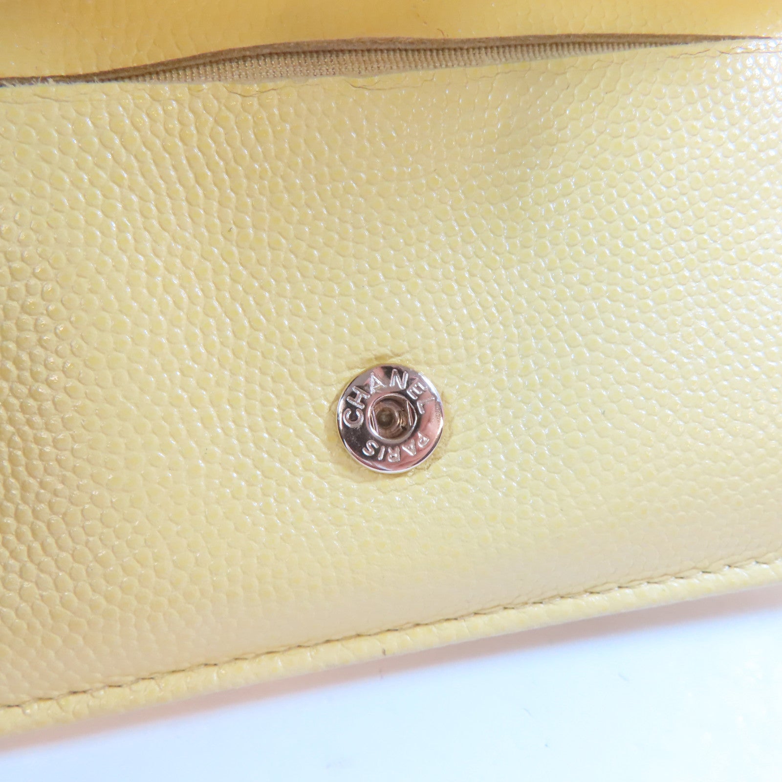 CHANEL 菱格Caviar皮革Card Case金扣卡片套黃色