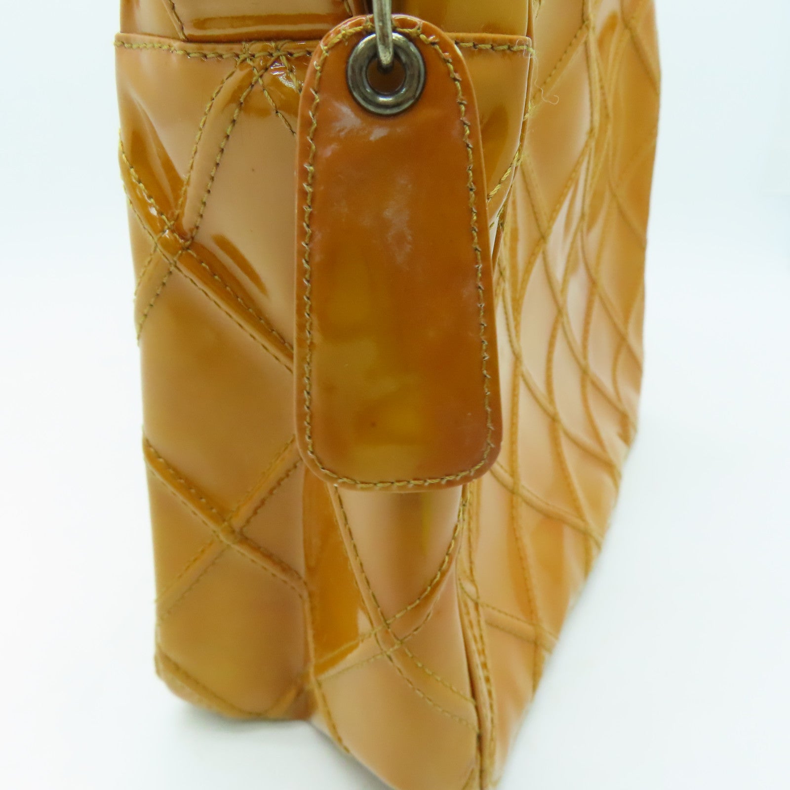 CHANEL 【激减优惠】菱格漆皮皮革Vintage Handbag手提袋黄色