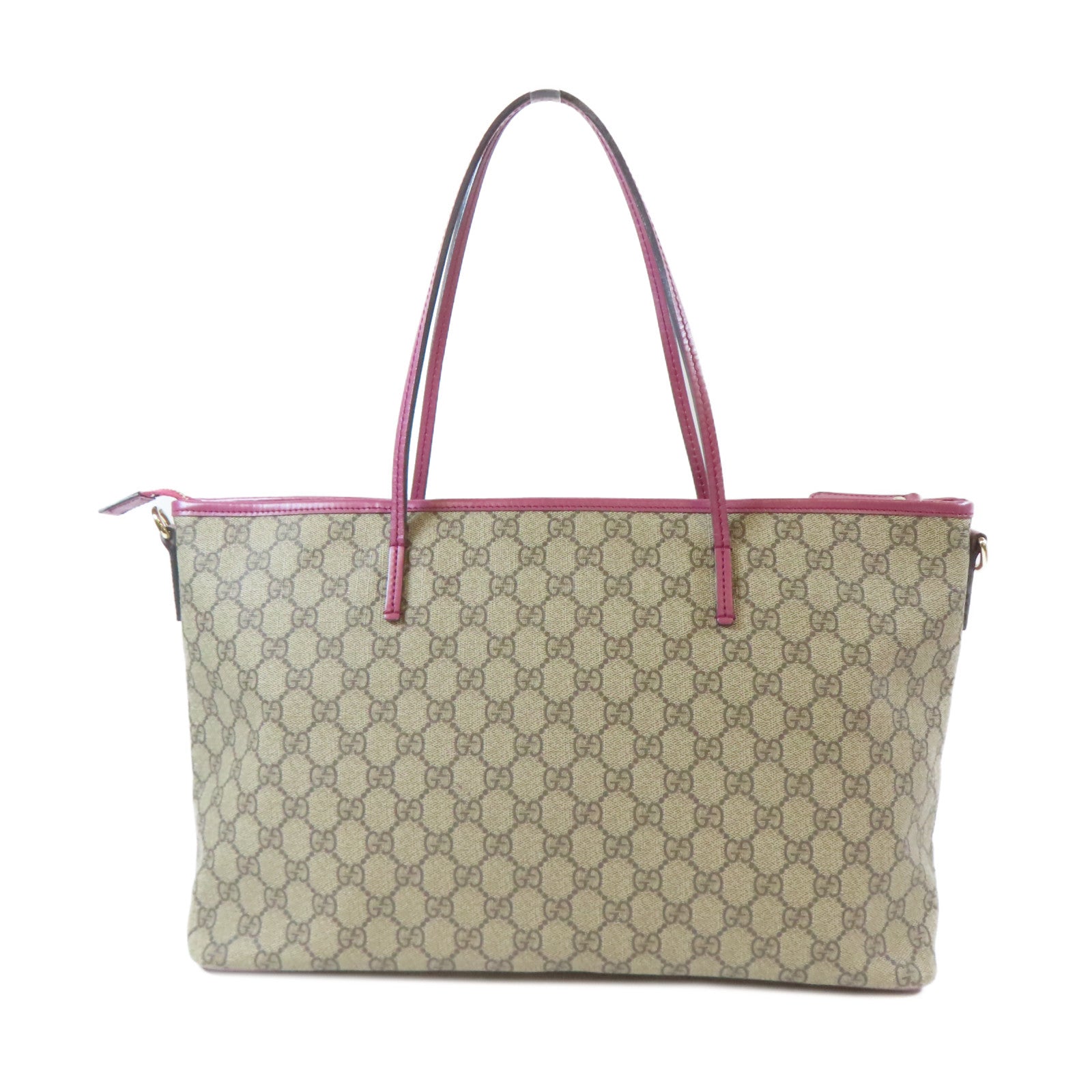 GUCCI 塗層帆布2 Way Shoulder Bag金扣手挽肩背兩用袋啡色/粉紅色