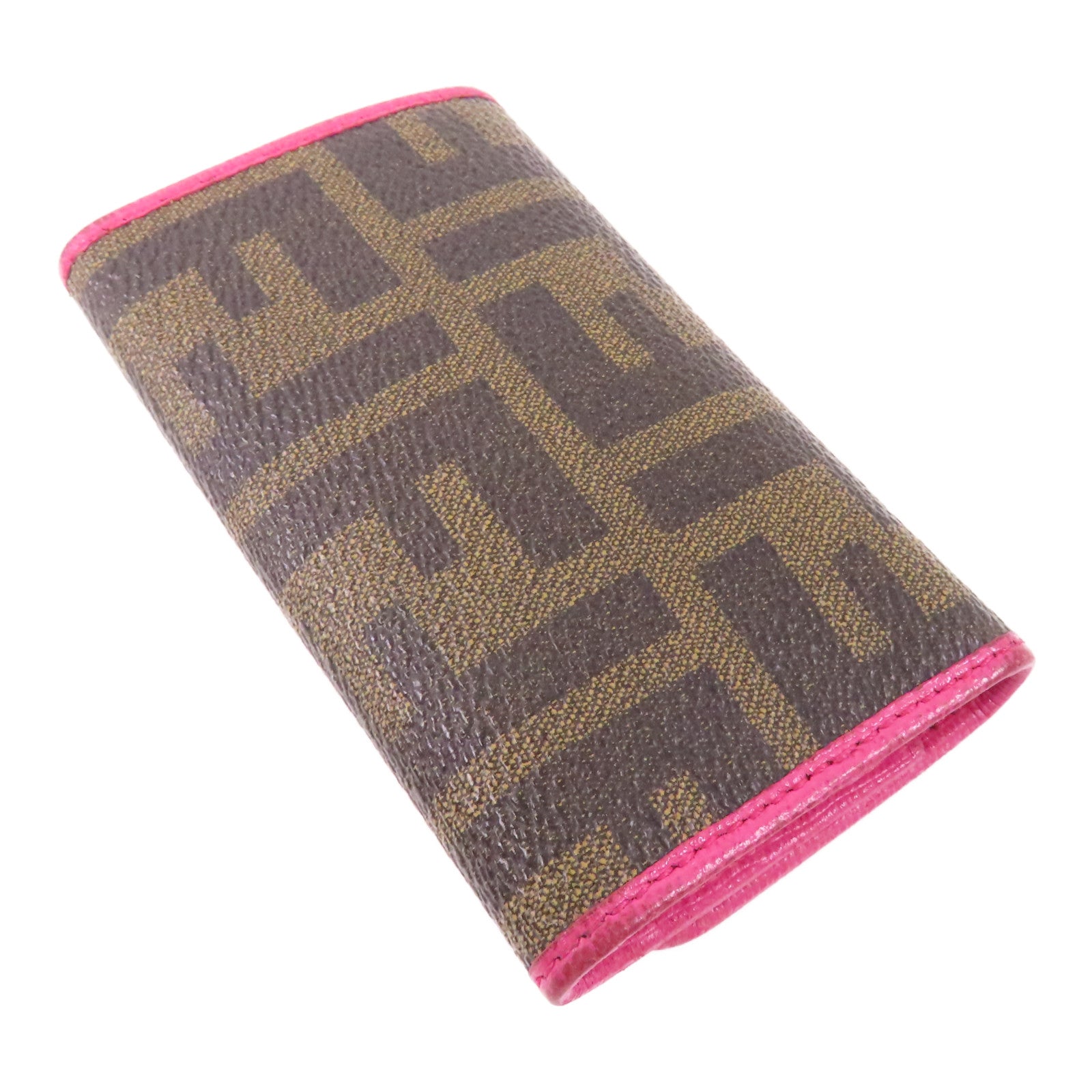 FENDI GHW Key Case 8AP079-CRP Coated Canvas Brown Pink