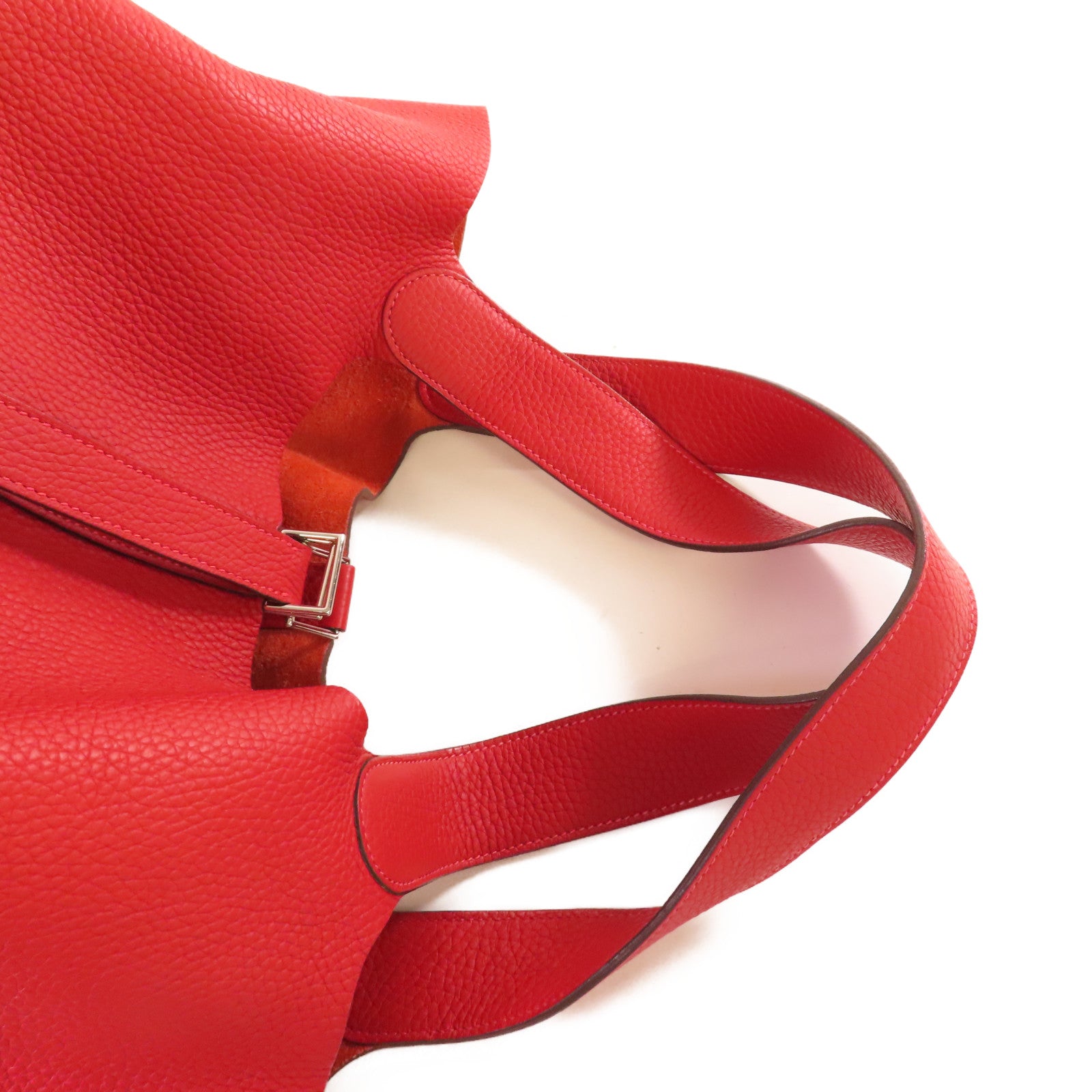 HERMES Togo皮革Picotin GM Tote Bag銀扣手挽袋紅色