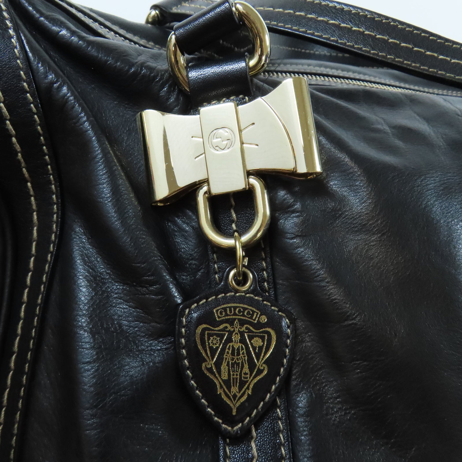 GUCCI 【激減優惠】牛皮皮革Boston Bag金扣肩背袋黑色