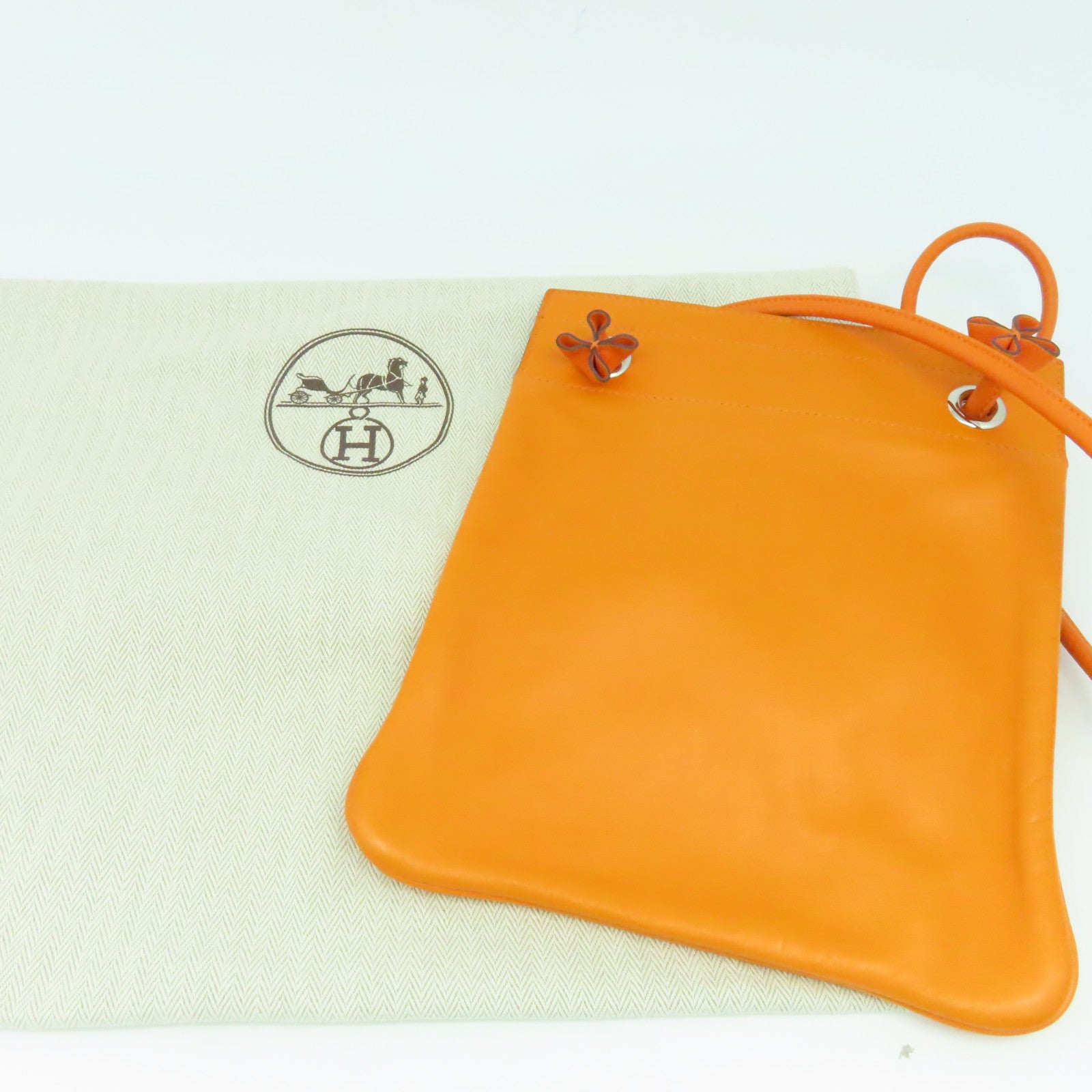 HERMES Veau Swift皮革Aline银扣肩背袋经典橘色