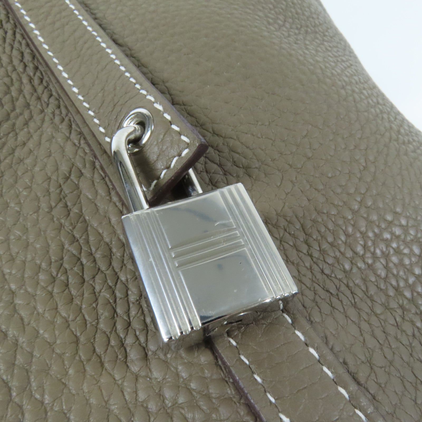 HERMES Clemence皮革Picotin MM銀扣扣手挽袋Etoupe