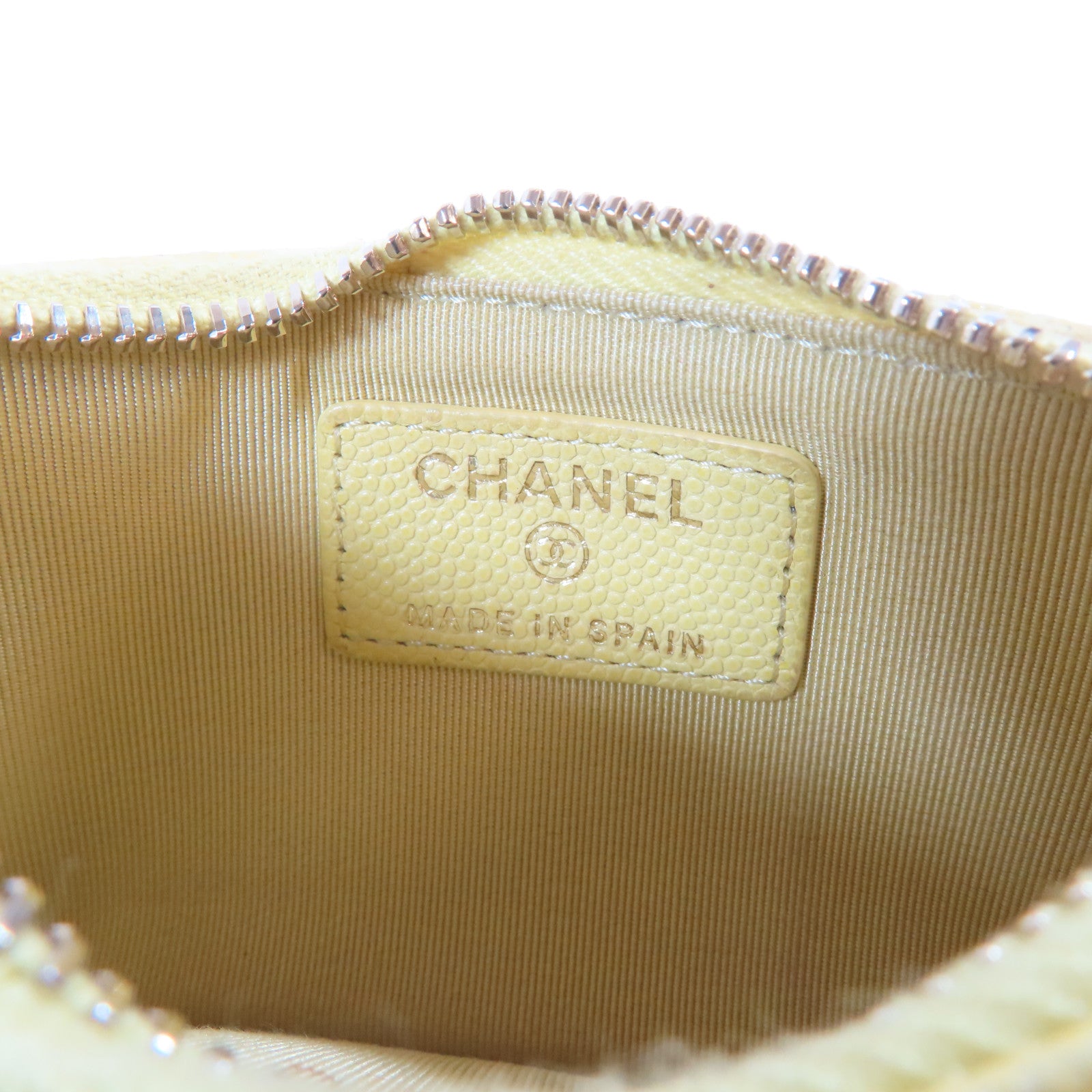 CHANEL 菱格Caviar皮革Card Case金扣卡片套黃色