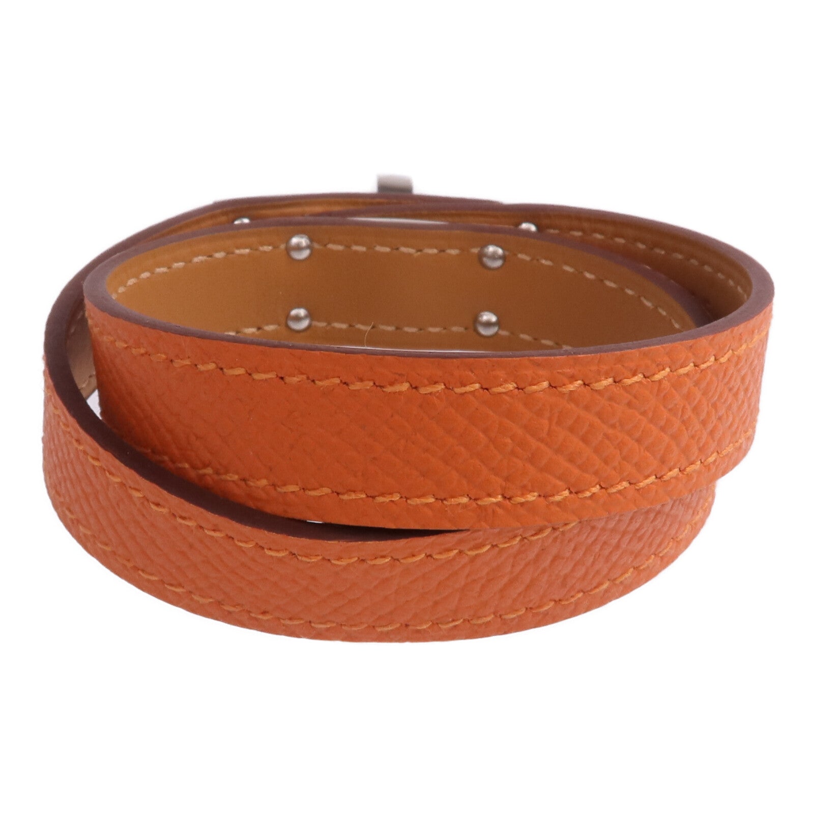 HERMES Epsom皮革Kelly Double Tour Bracelet銀扣手帶Orange H