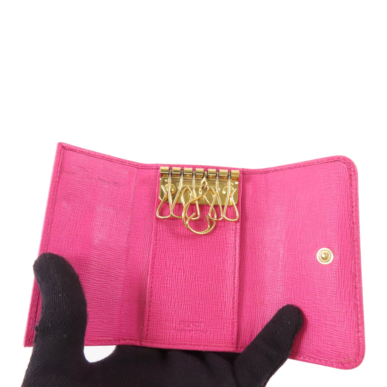 FENDI GHW Key Case 8AP079-CRP Coated Canvas Brown Pink