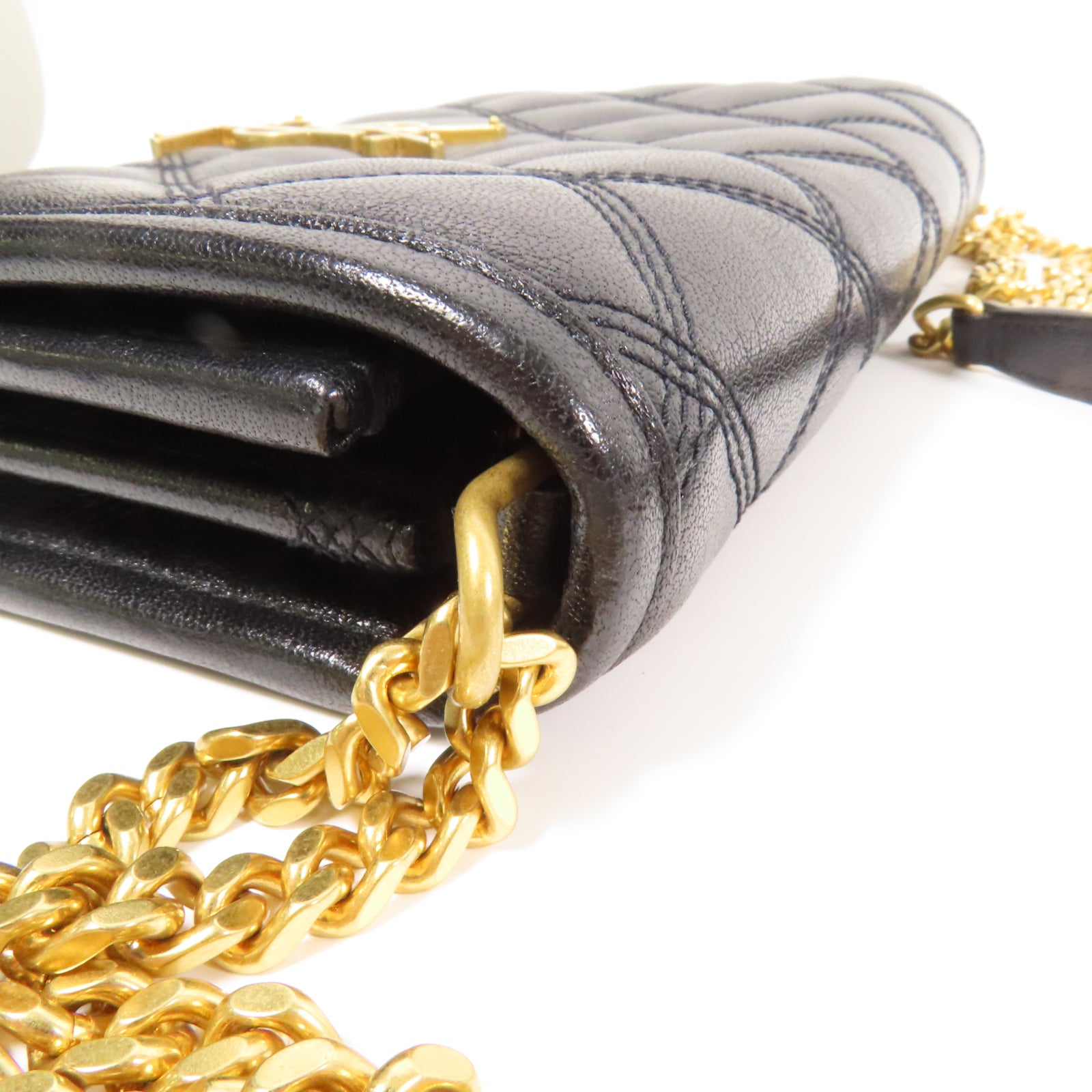 SAINT LAURENT 牛皮皮革Woc Chain Shoulder Bag金扣鏈帶肩背袋黑色