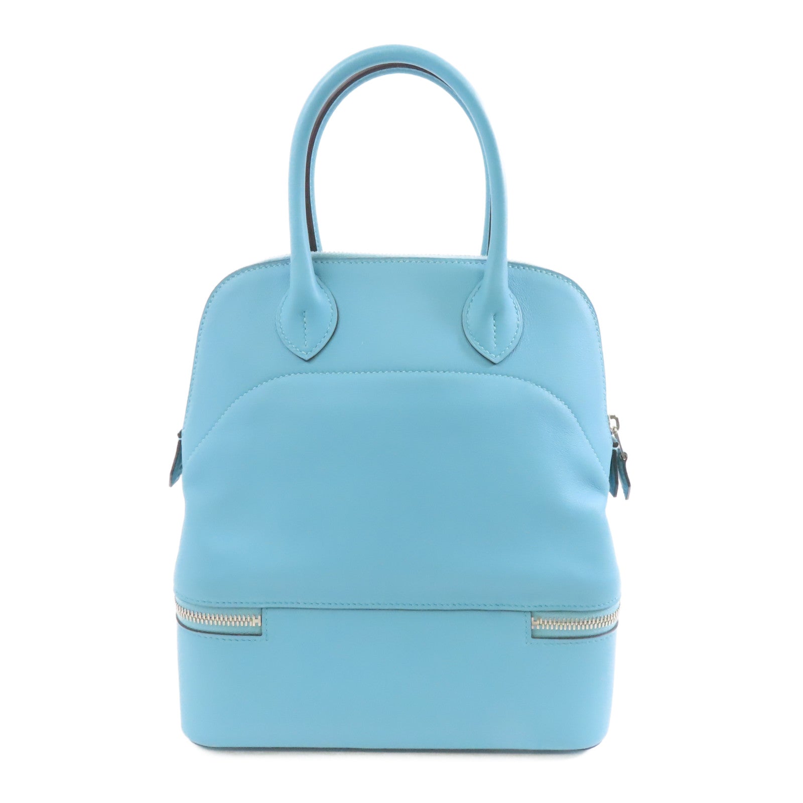 HERMES Evercolor皮革Bolide Secret銀扣手挽袋Bleu Saint Cyr/淺藍色
