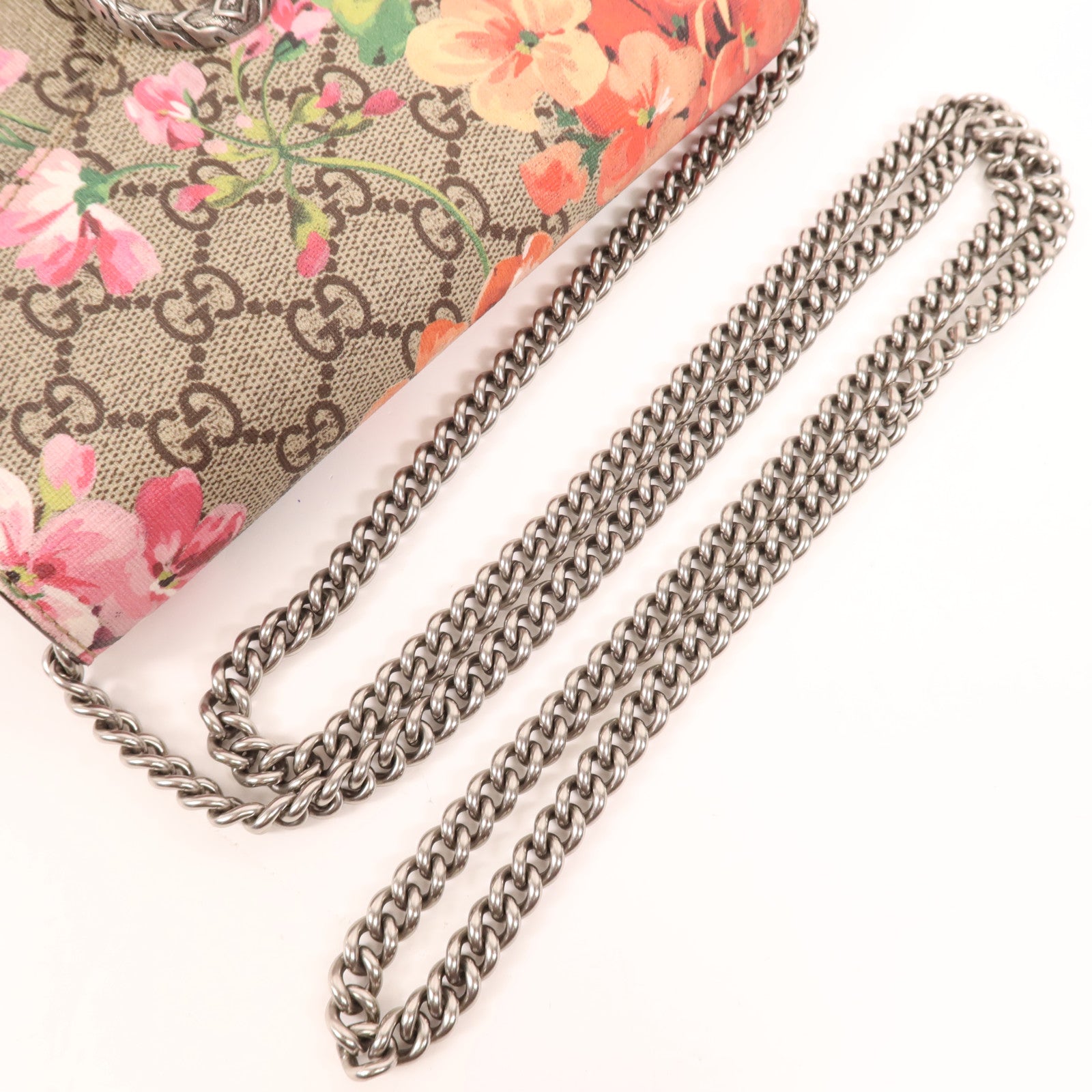 GUCCI 塗層帆布Dionysus Small銀扣鏈帶肩背袋