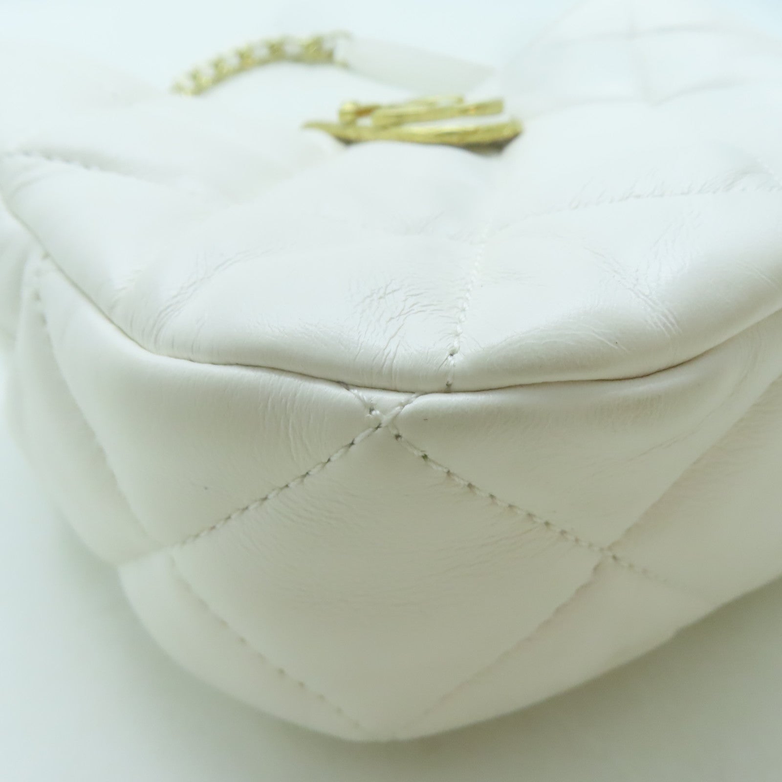 CHANEL 【激減優惠】菱格羊皮皮革Coco Mark金扣鏈帶手挽肩背兩用袋白色