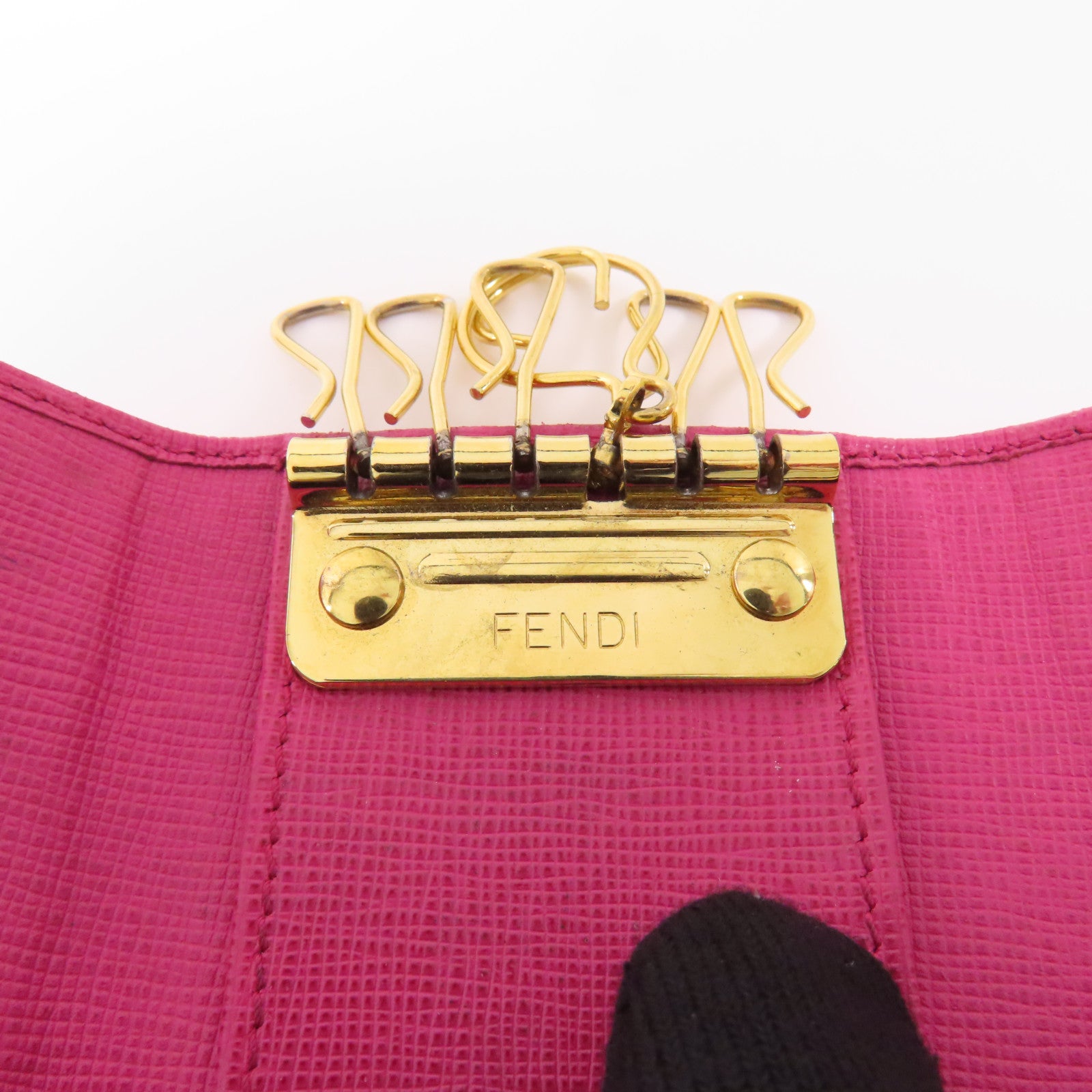 FENDI GHW Key Case 8AP079-CRP Coated Canvas Brown Pink