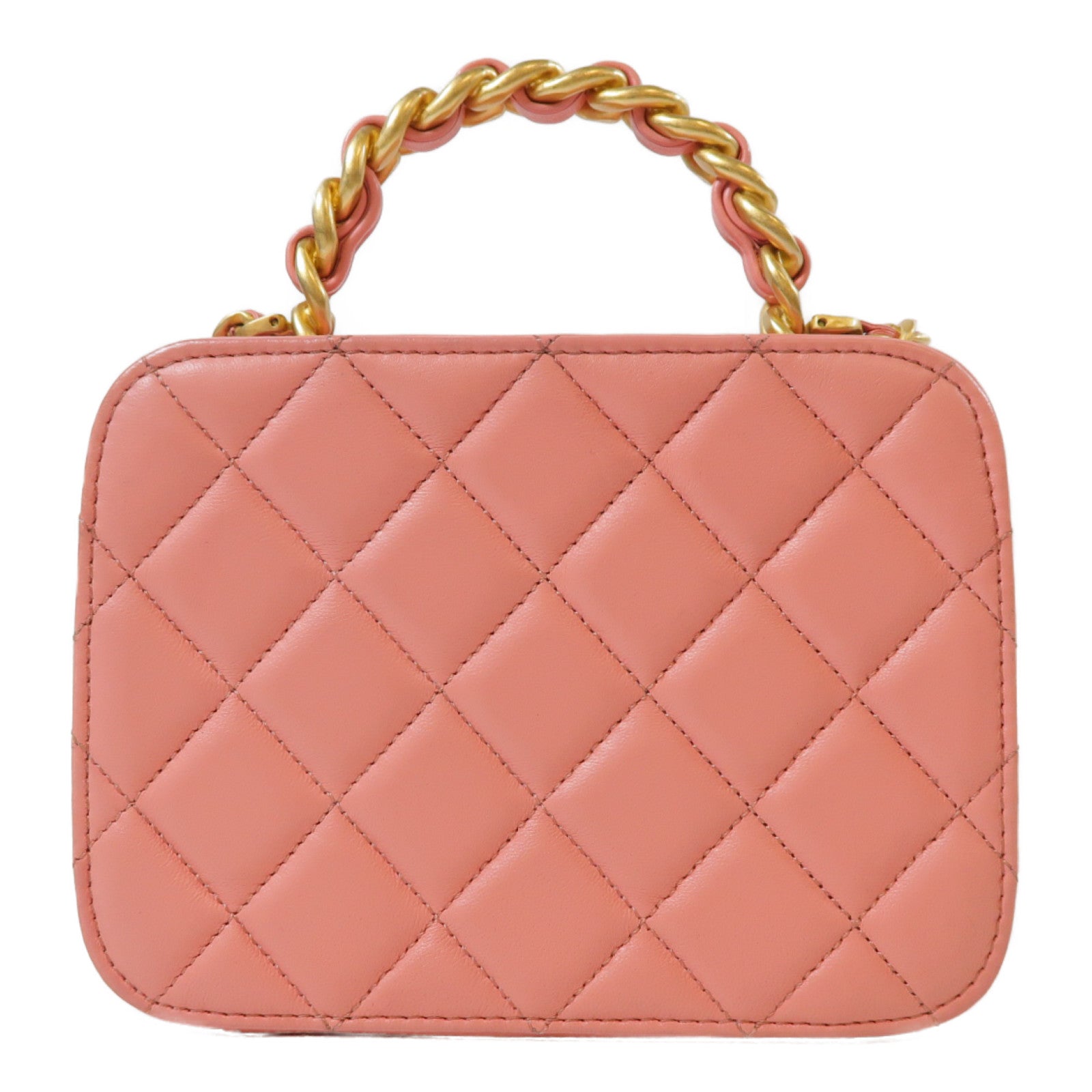 CHANEL 【激減優惠】菱格羊皮皮革Chain Shoulder金扣手挽鏈帶肩背兩用袋粉紅色