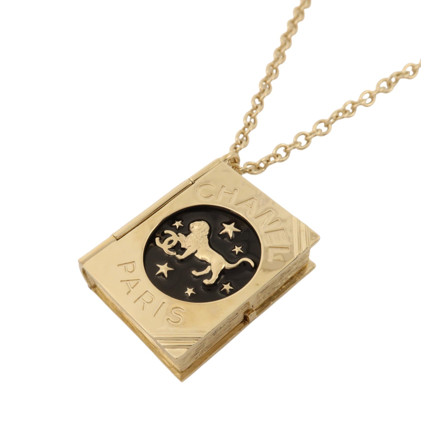 CHANEL 金屬Lion Book Locket Pendant Necklace金扣項鏈