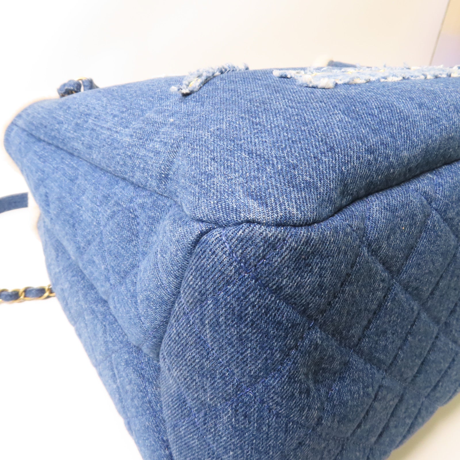 CHANEL 帆布Tote Bag金扣手挽肩背兩用袋藍色