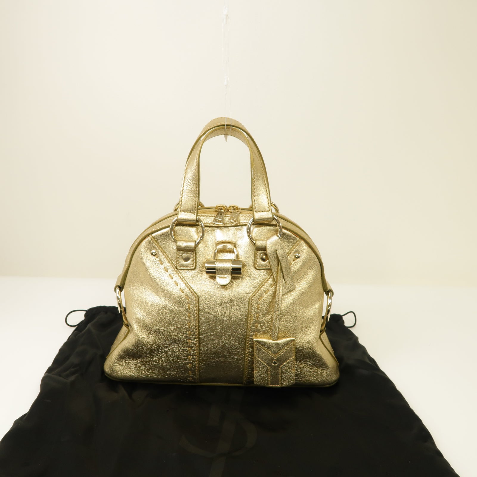 SAINT LAURENT 牛皮皮革Hand Bag金扣手提袋金色