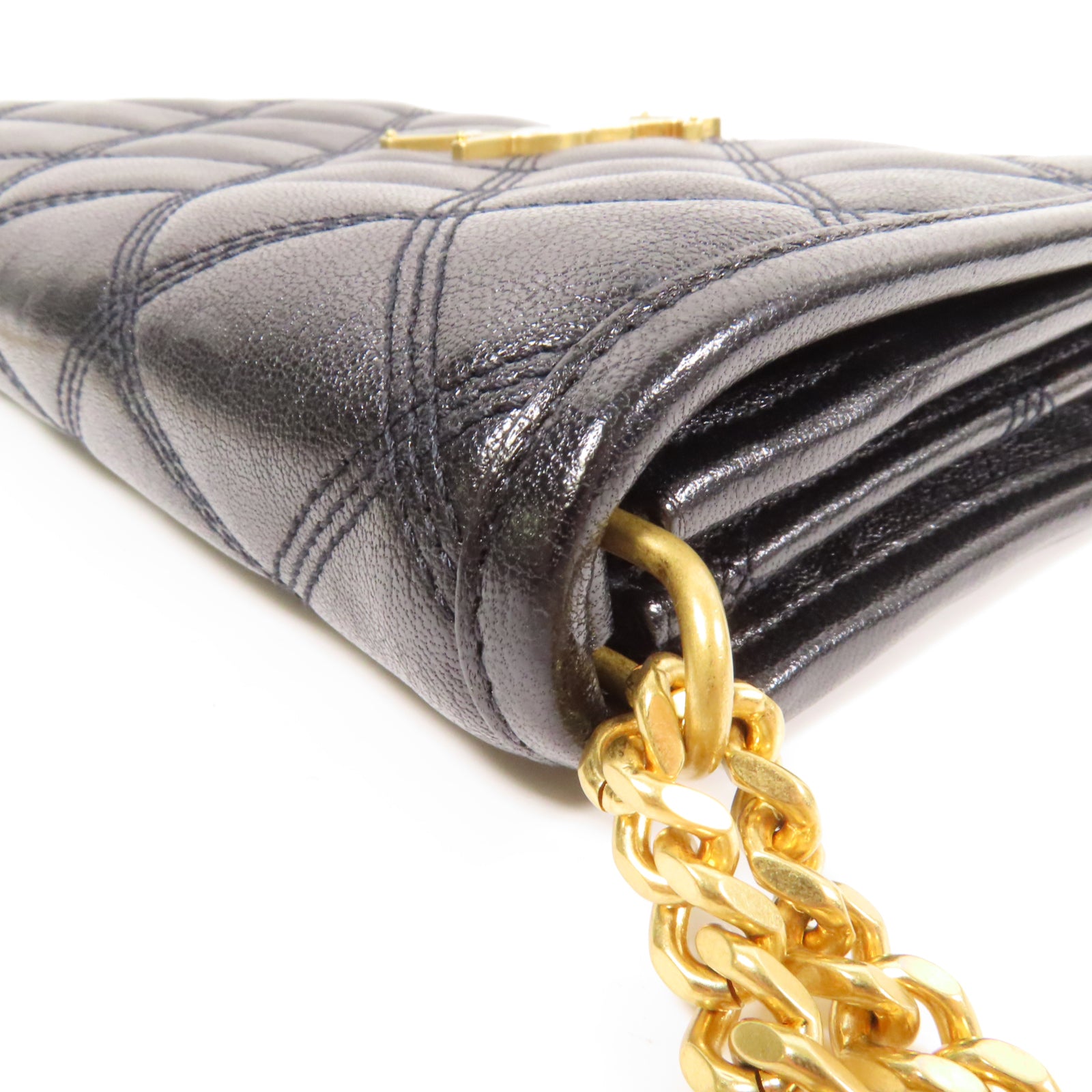 SAINT LAURENT 牛皮皮革Woc Chain Shoulder Bag金扣鏈帶肩背袋黑色