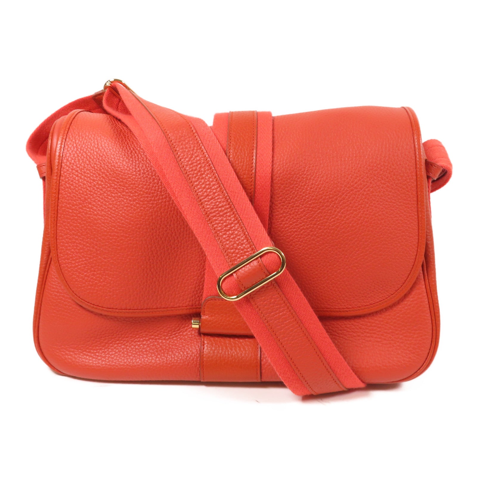HERMES Clemence皮革Bourlingue金扣肩背袋橙紅色