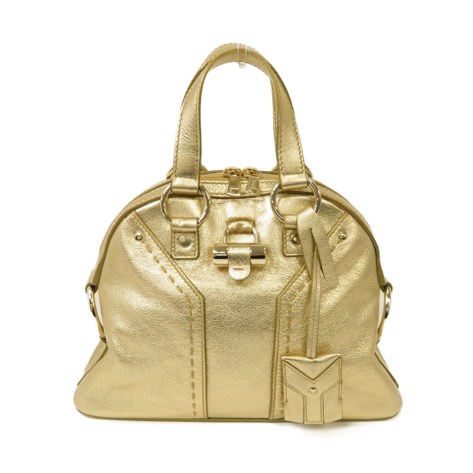 SAINT LAURENT 牛皮皮革Hand Bag金扣手提袋金色